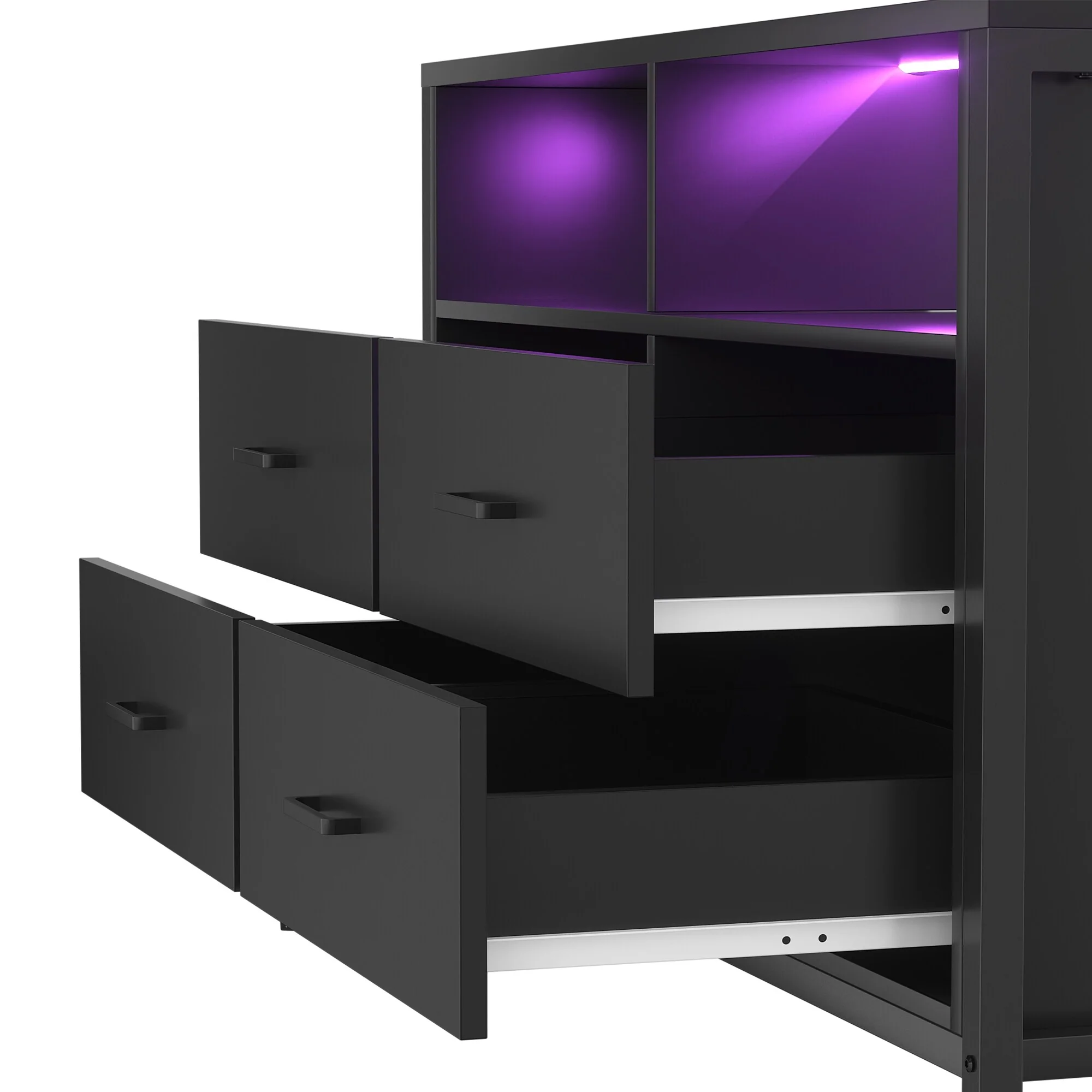 Chest of Drawers with LED Lights and Outlets,Wood Drawer Dresser for Clothes Storage