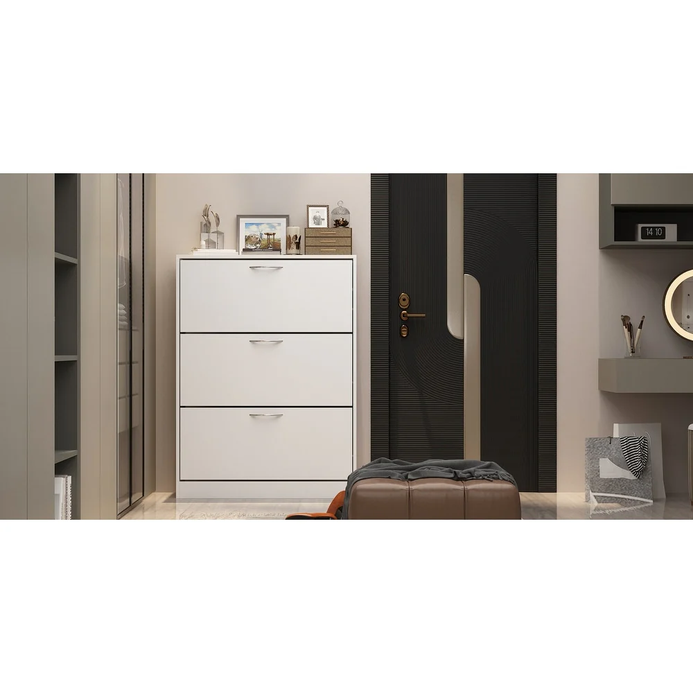 Shoe Cabinet Shoe Rack Storage Organizer with 3 Flip Drawers Entryway