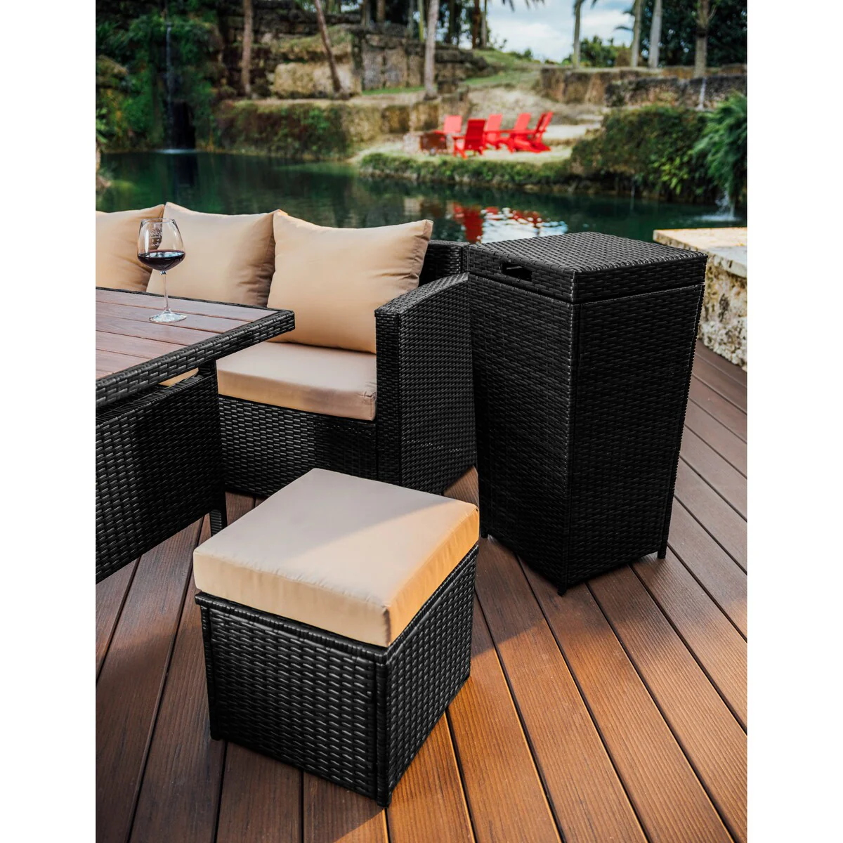 Nestl Outdoor Patio 30 Gallon Durable Wicher Trash Can with Lid