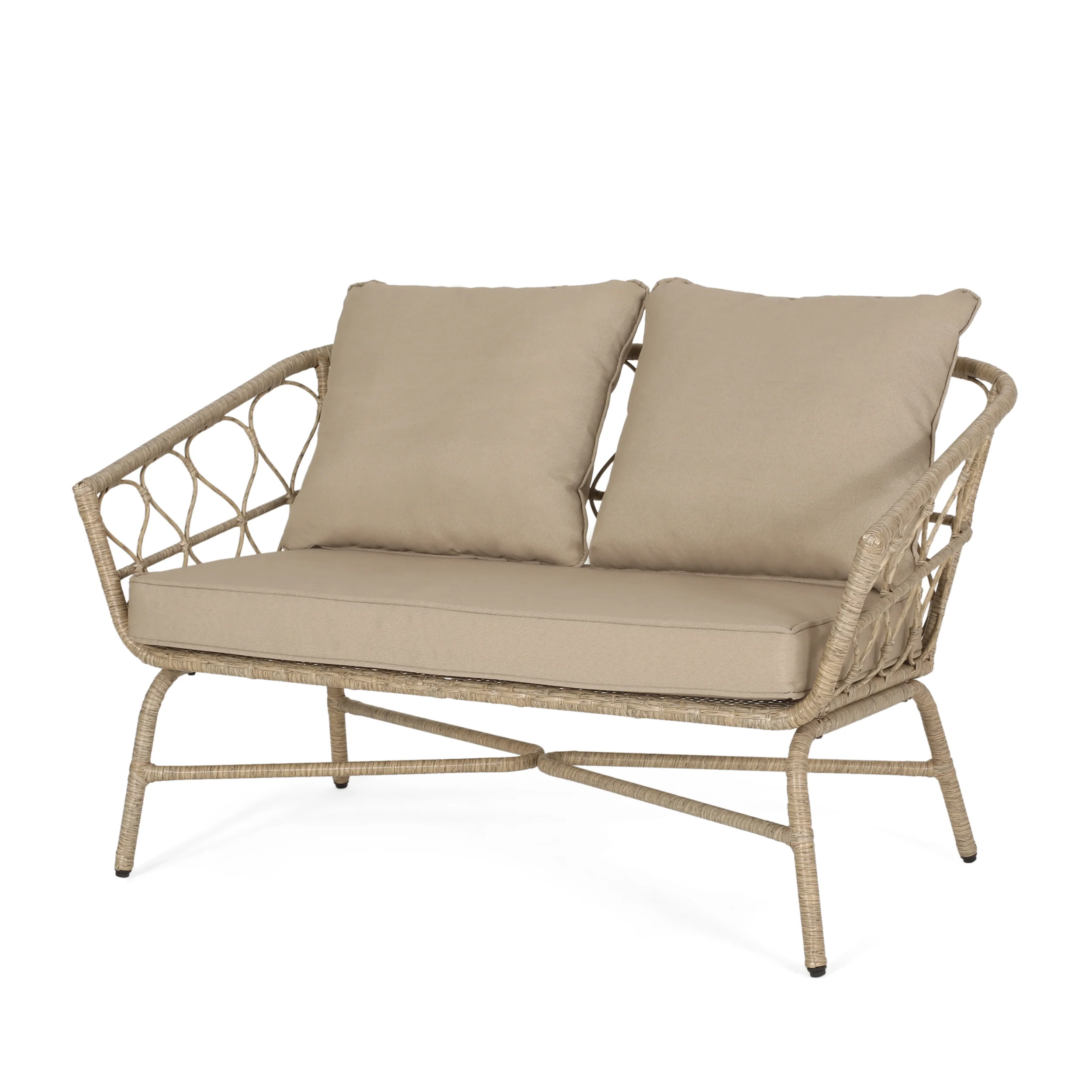 Zircon Outdoor Loveseat with Woven Wicker Weave Design and Back Cushion