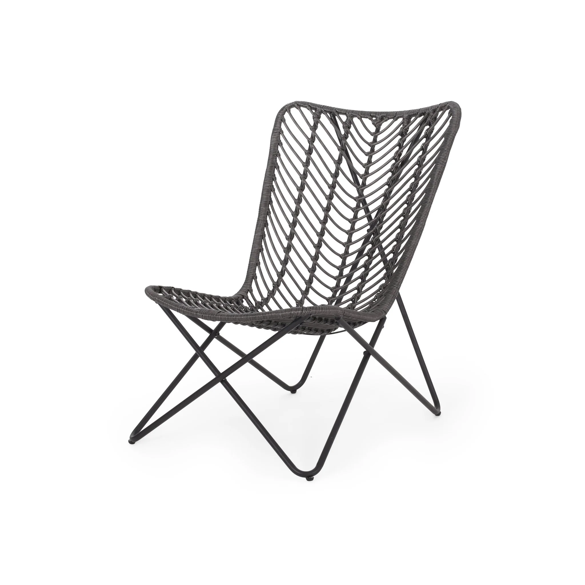 Outdoor Wicker Chair with Geometric Cross Base, Set of 2
