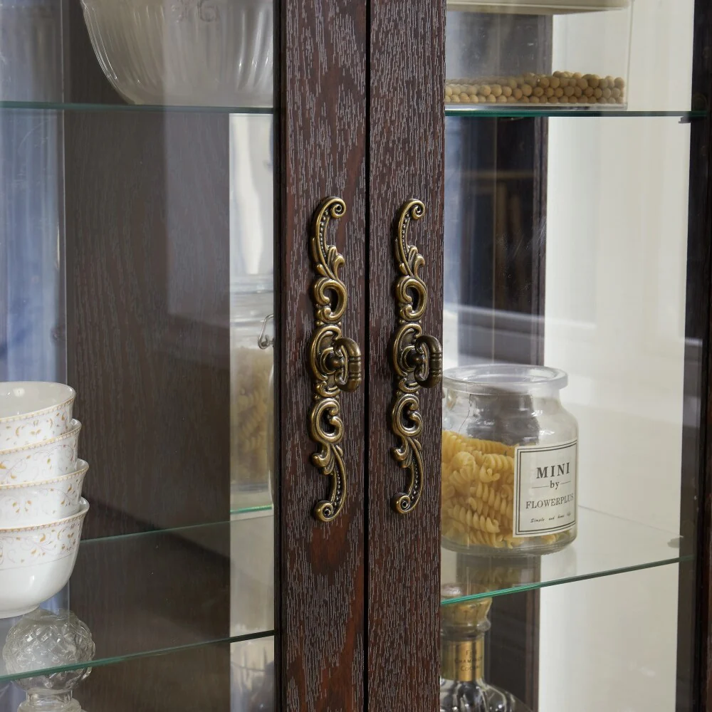 Curio Cabinet with Tempered Glass Doors and Adjustable Shelves Light Bulb Included