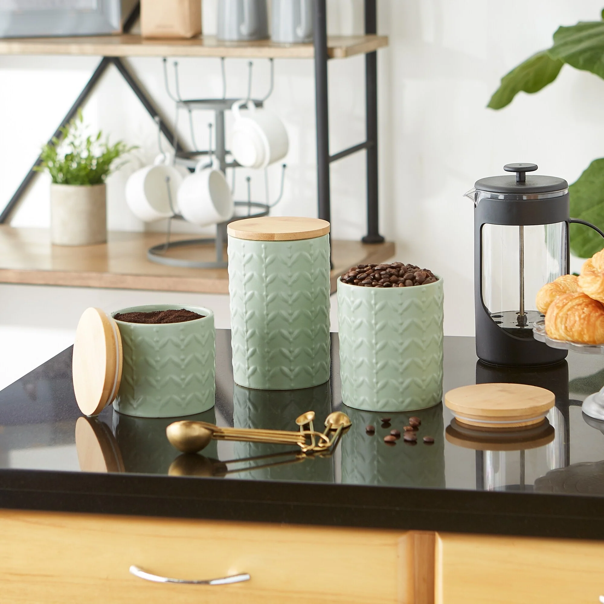 Retro Vine Texture Ceramic Canister (Set of 3)