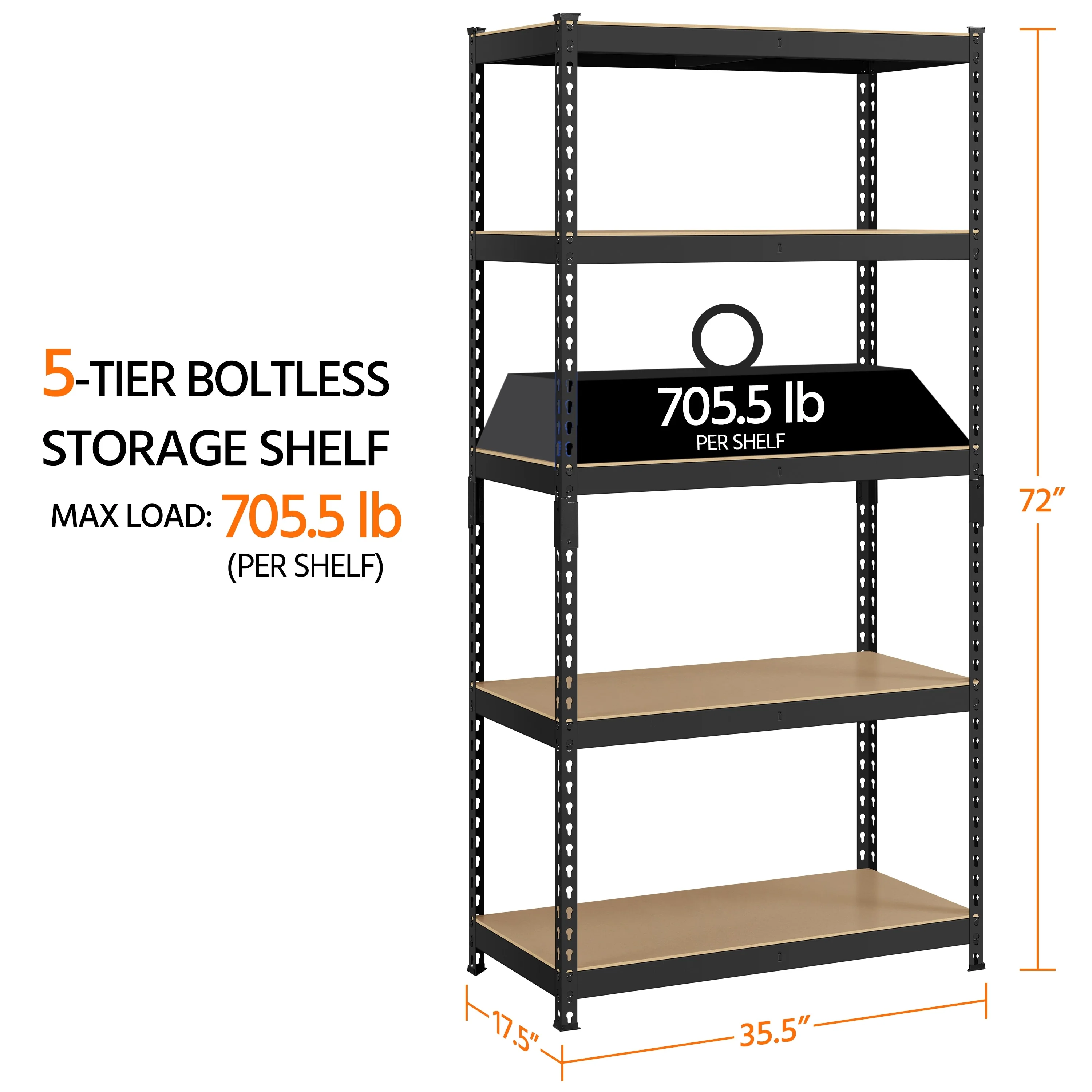 Yaheetech Metal Storage Shelving 5 Tiers Boltless Display Stand, L35.5 x W17.5 x H72 inch, Adjustable Racks