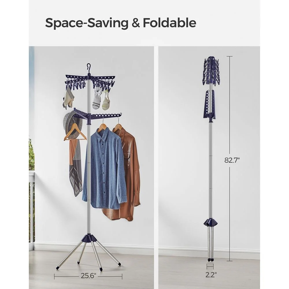 Stainless Steel Foldable Clothes Drying Rack with 360° Rotatable Arms Large Capacity and Space-Saving Design