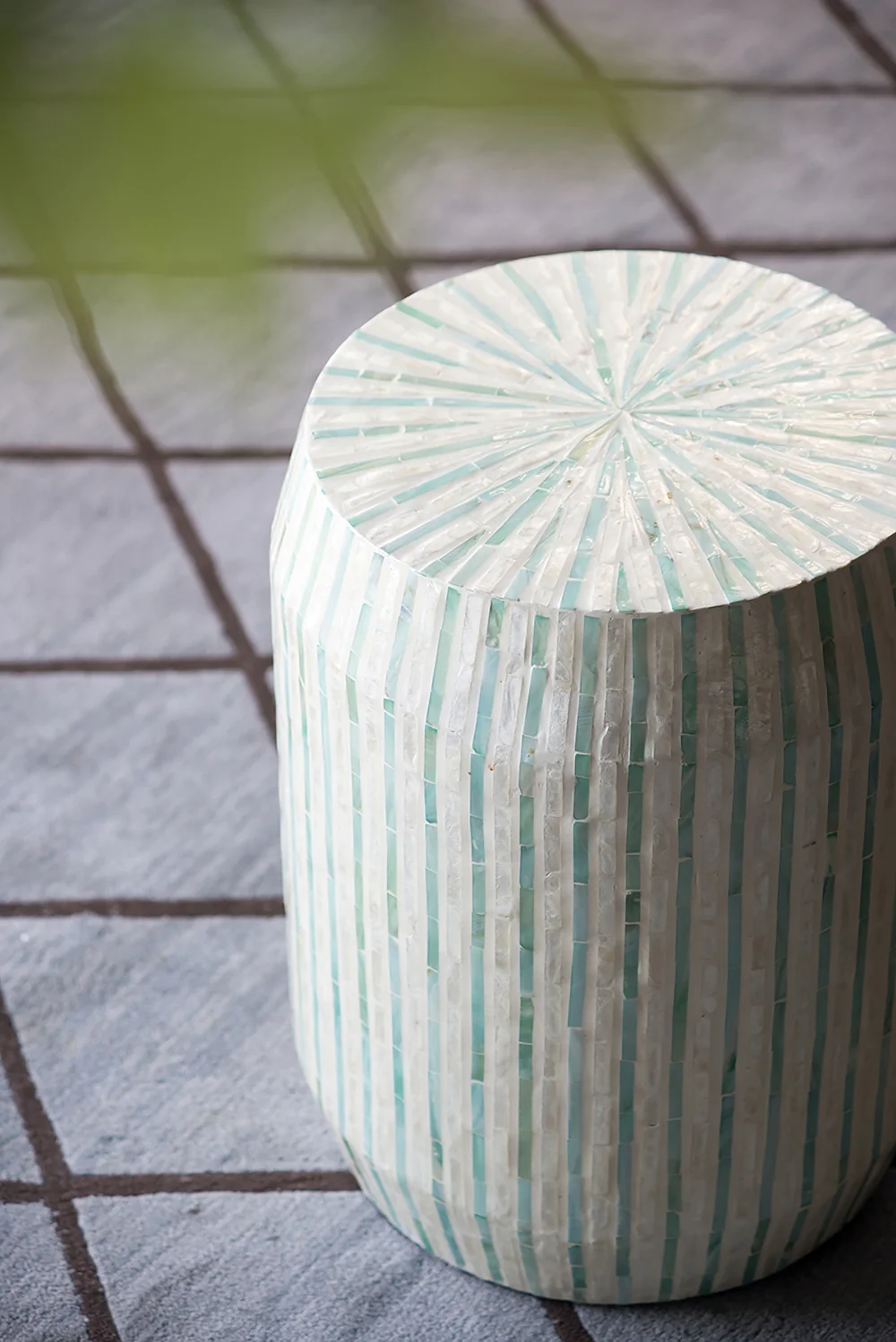 Cream and Green Drum Side Table