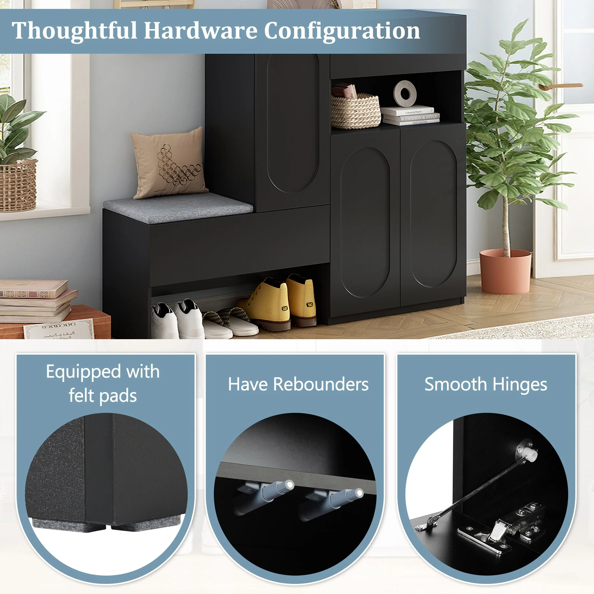 2-in-1 Shoe Cabinet with Bench, Entryway Storage Cabinet, Space-Saving Shoe Rack Organizer with Adjustable Shelves