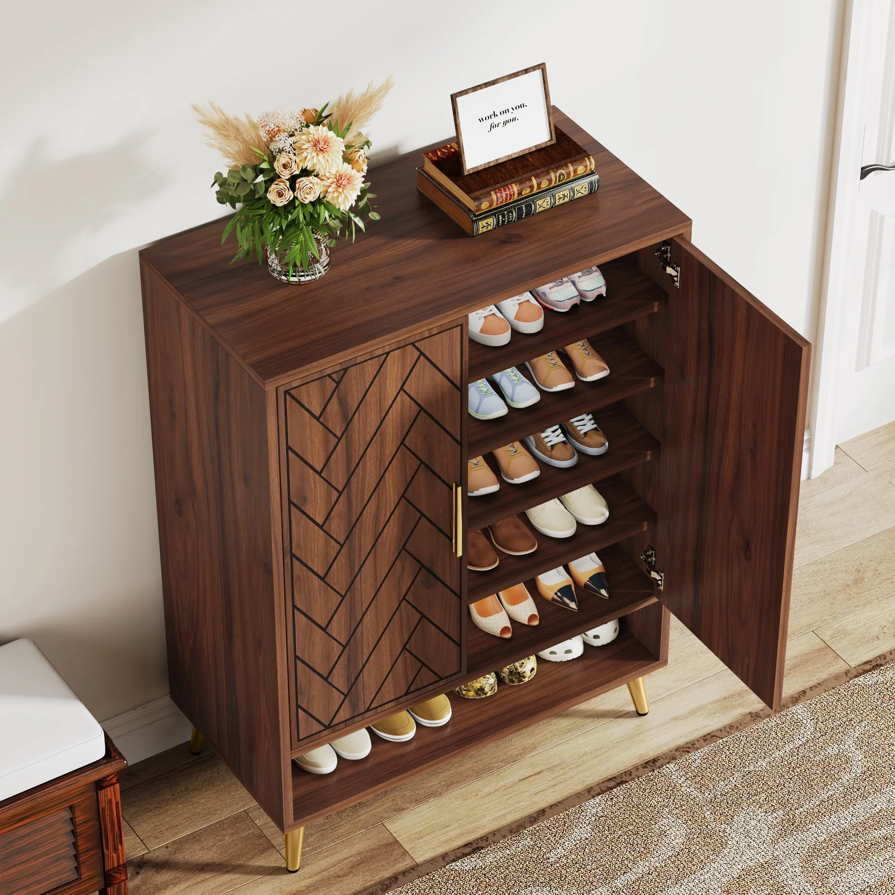 6-Tier 24 Pairs Shoe Storage Cabinet with Doors
