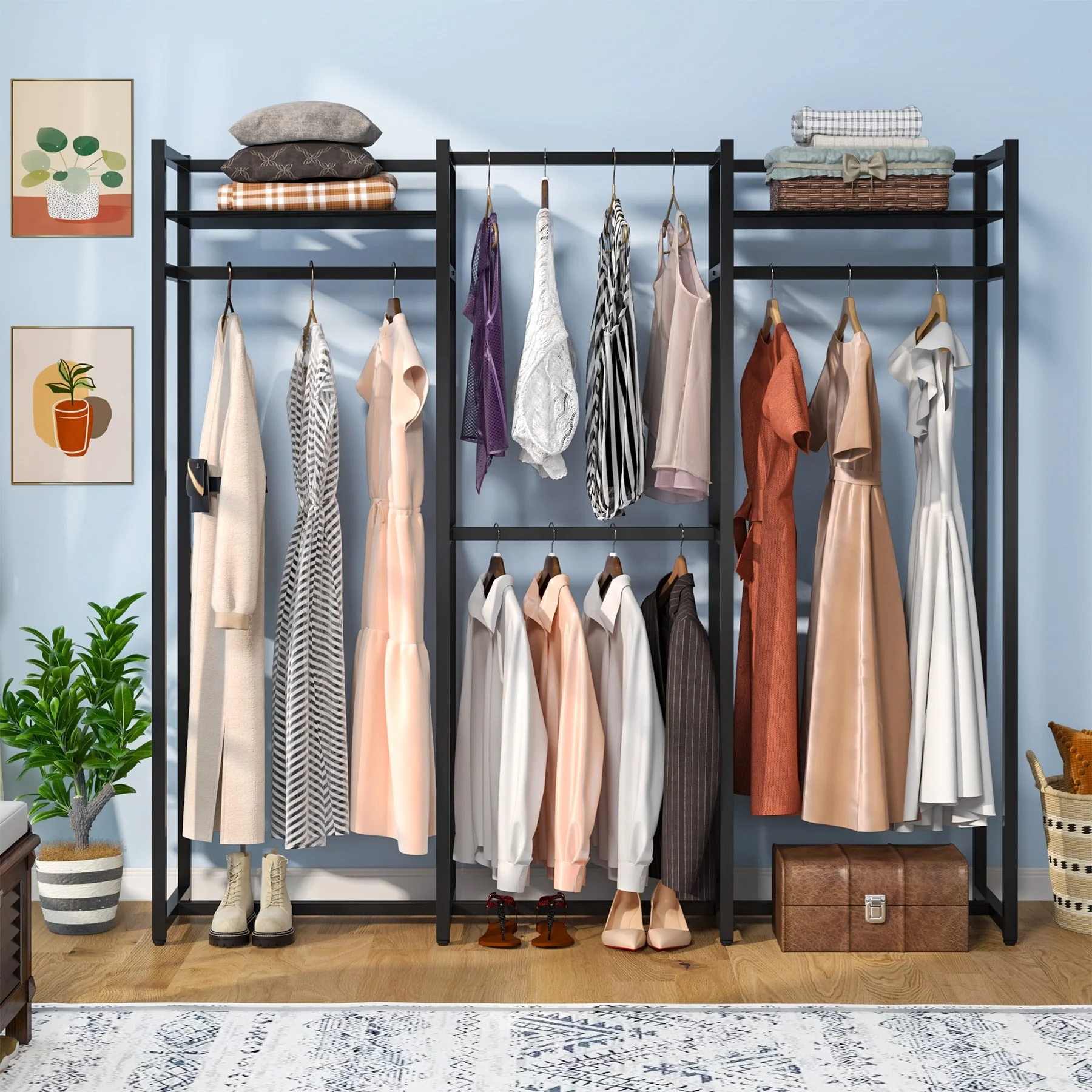 Garment Rack Heavy Duty Clothes Rack Free Standing Closet Organizer with Shelves and 4 hanging Rods - 18