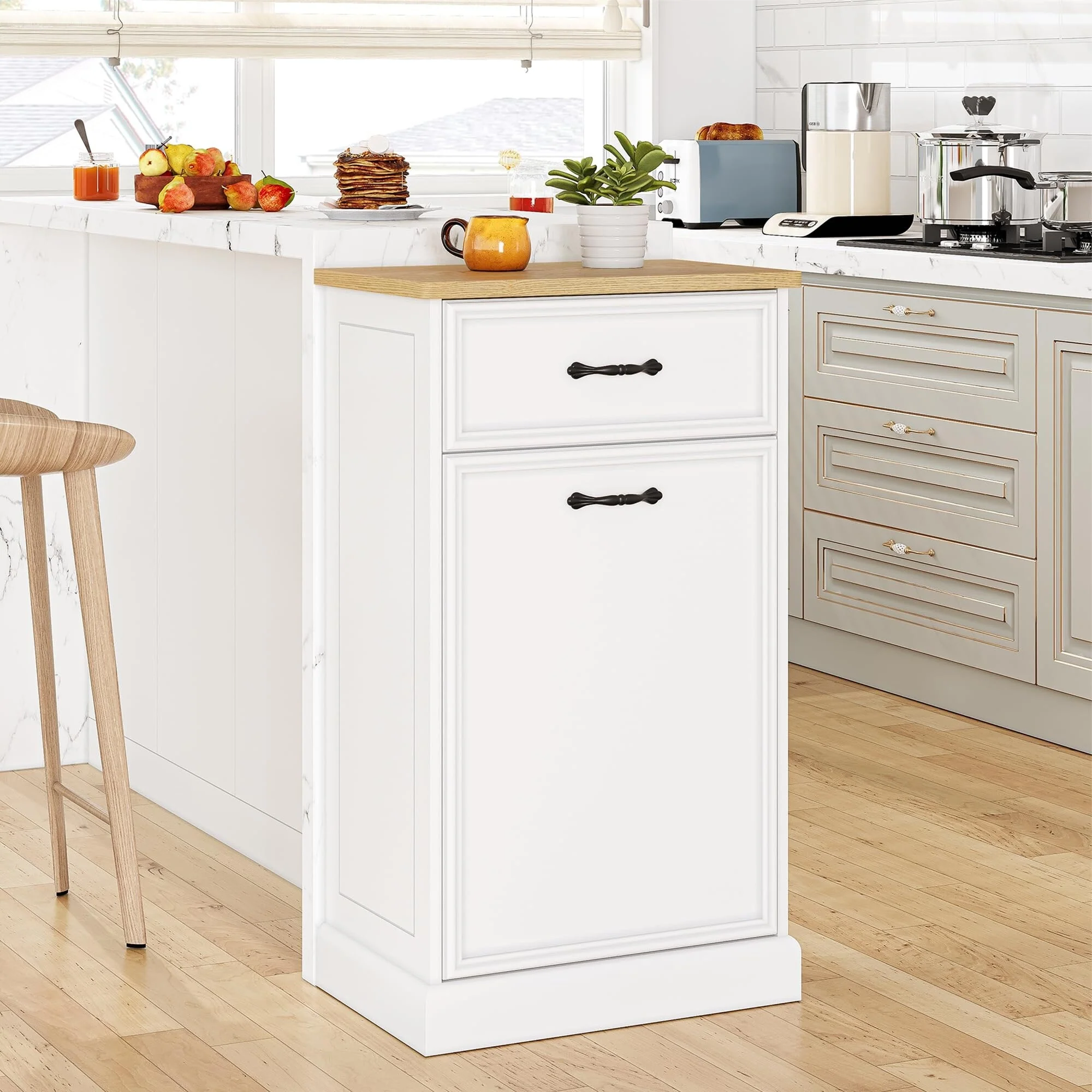 Kitchen Tilt Out Trash Can Cabinet with Drawer
