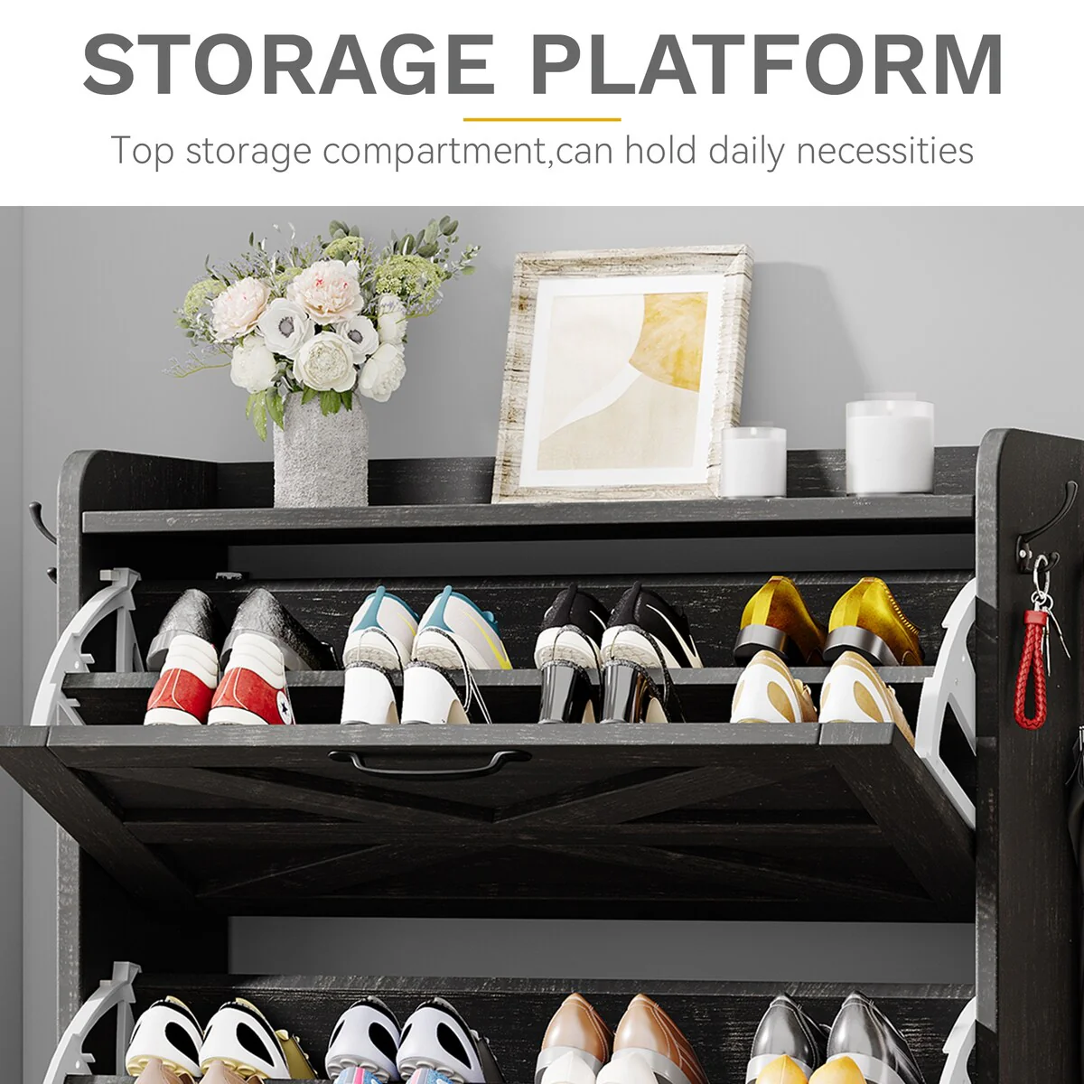 Moasis Farmhouse Flip Shoe Cabinet Shoe Storage Cabinet with 3 Flip Doors Adjustable Shelf - 31.4