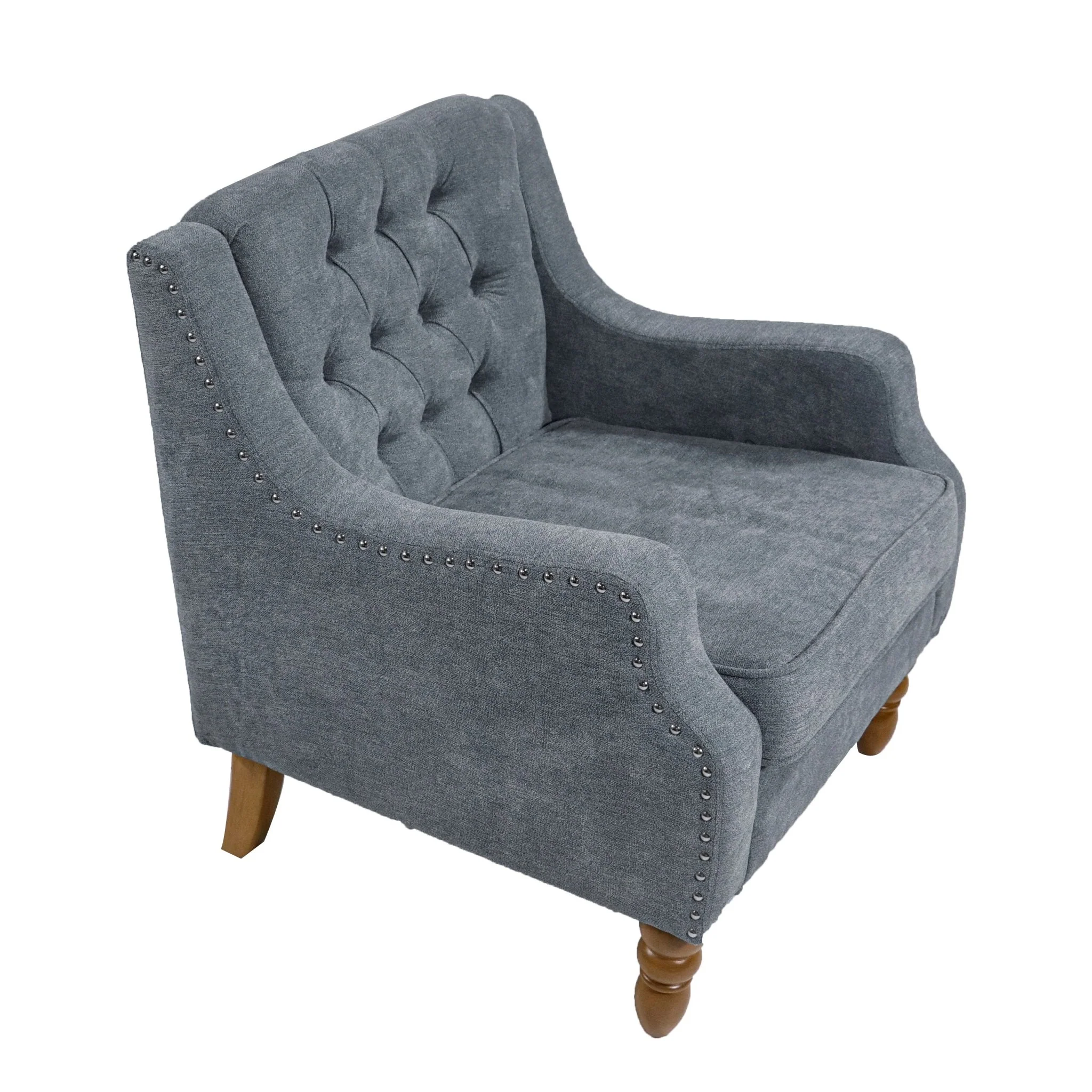 Caryl Button Tufted Upholstered Accent Chair with Recessed Arms and Nailhead Trim