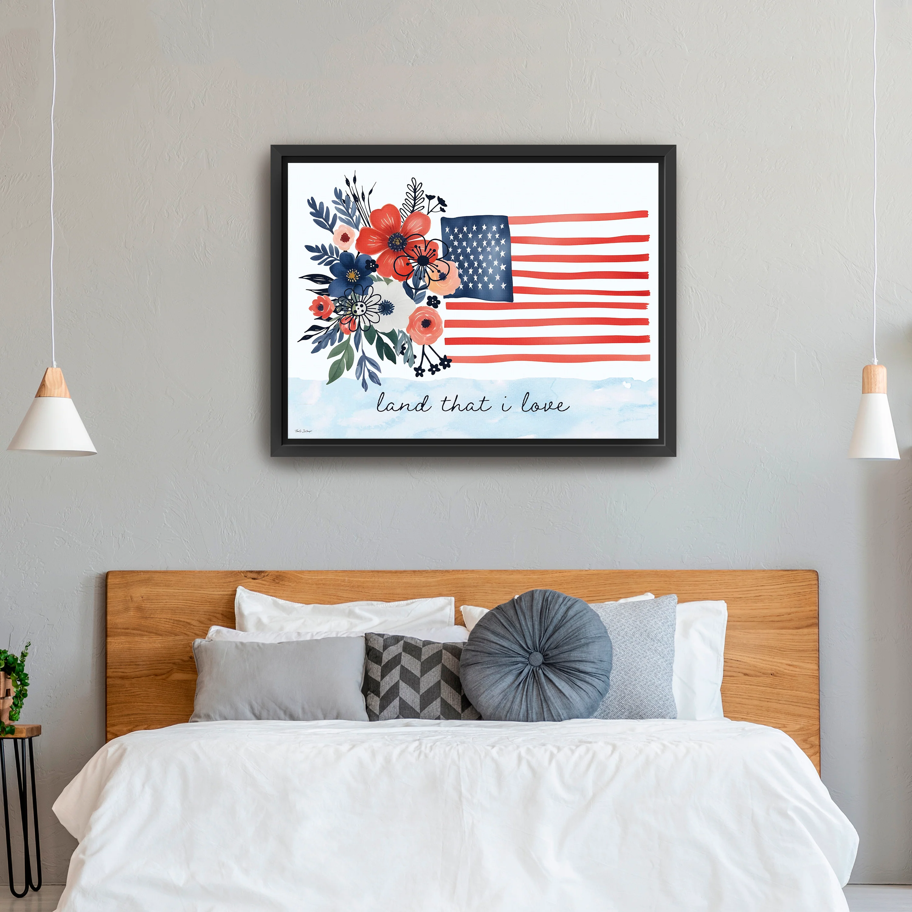 Floral American Flag Canvas Giclee
