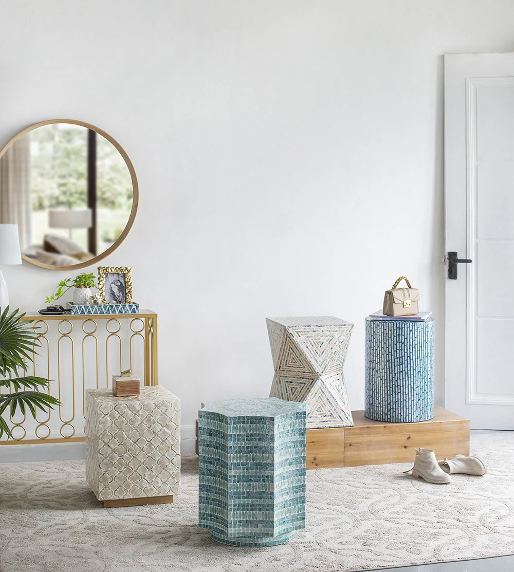Blue Scalloped Capiz Side Table