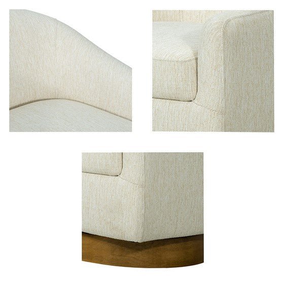 Upholstered Swivel Chair with Wood Base and Curved Back