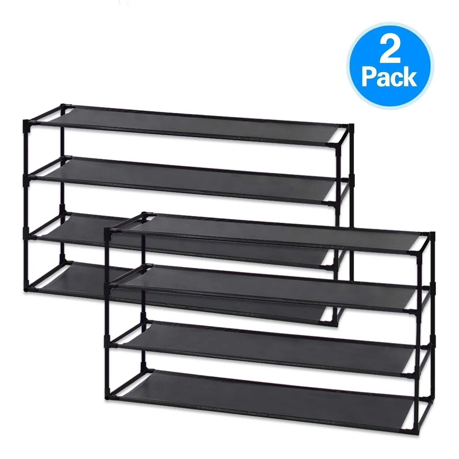 Shoe Rack Detachable Non-Woven Waterproof Fabric Shoe Organizer Tower Black Set of 2