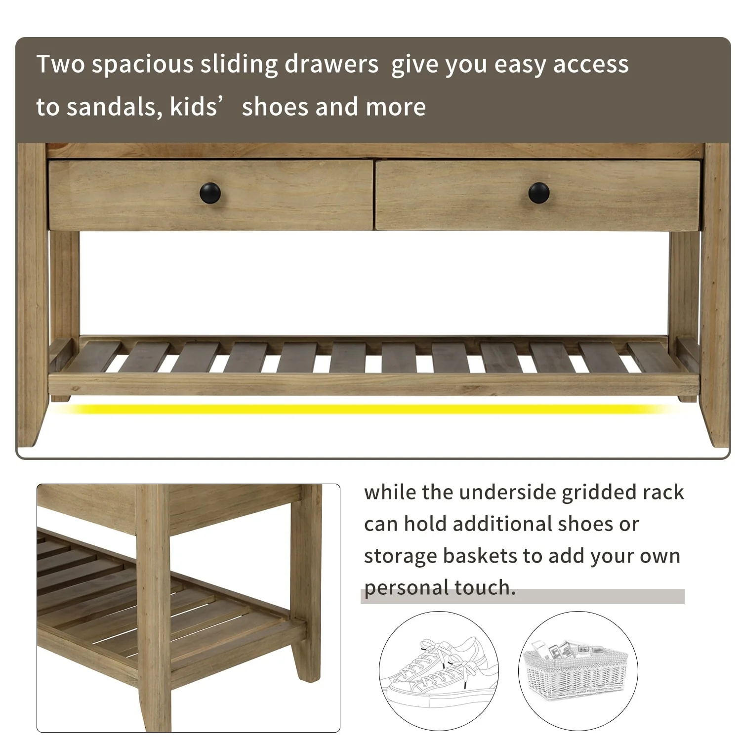 Multi-purpose Shoe Rack with Cushioned Seat and Drawers