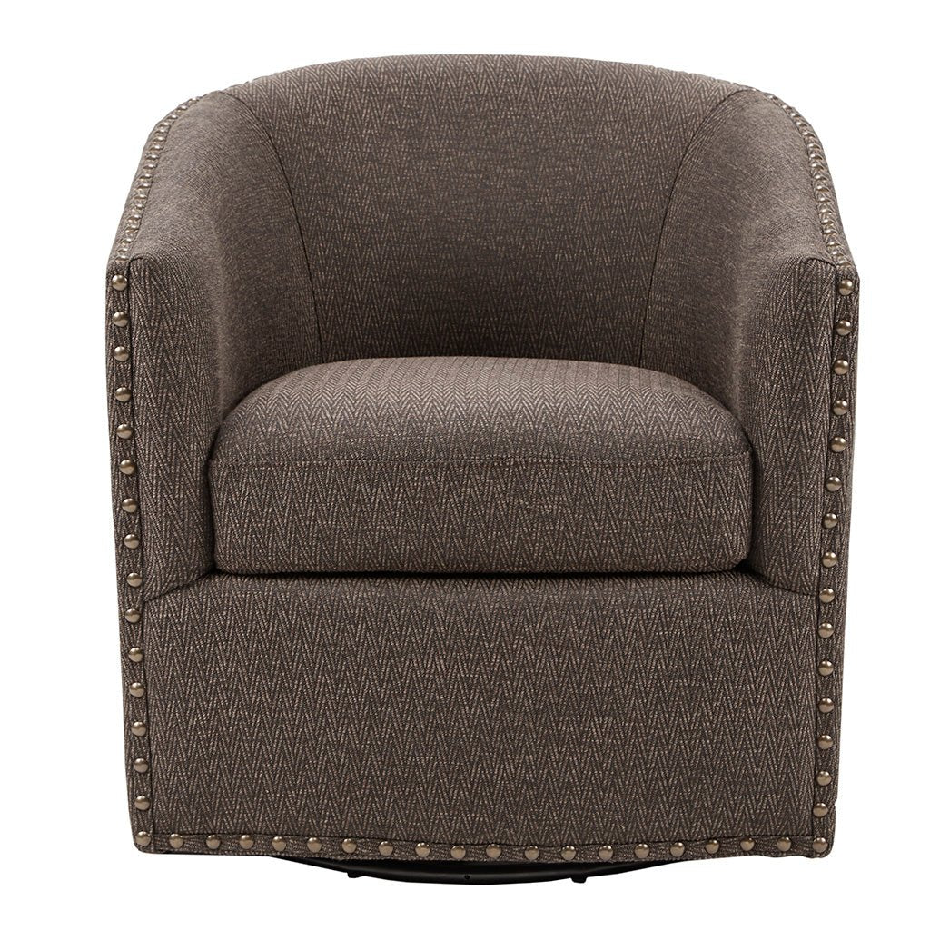 Fantasyy Upholstered Swivel Chair with Nailhead Trim and Curved Design