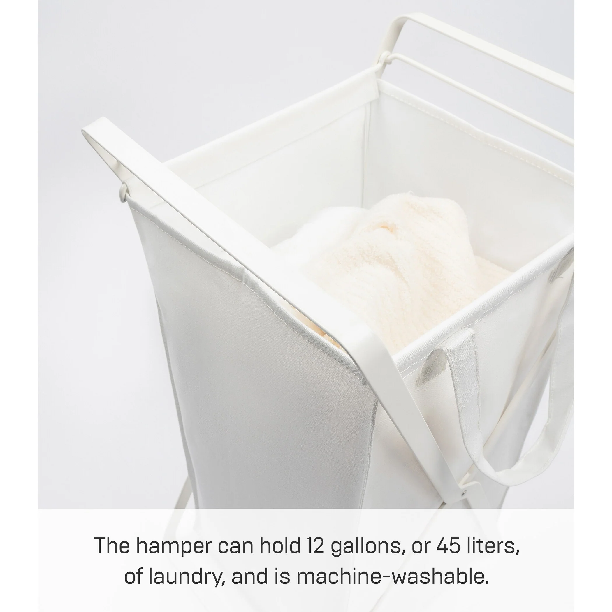 Yamazaki Home Laundry Hamper with Cotton Liner - Two Sizes, Steel and Cotton, Small, 12 gallons, 45 liters, Collapsible