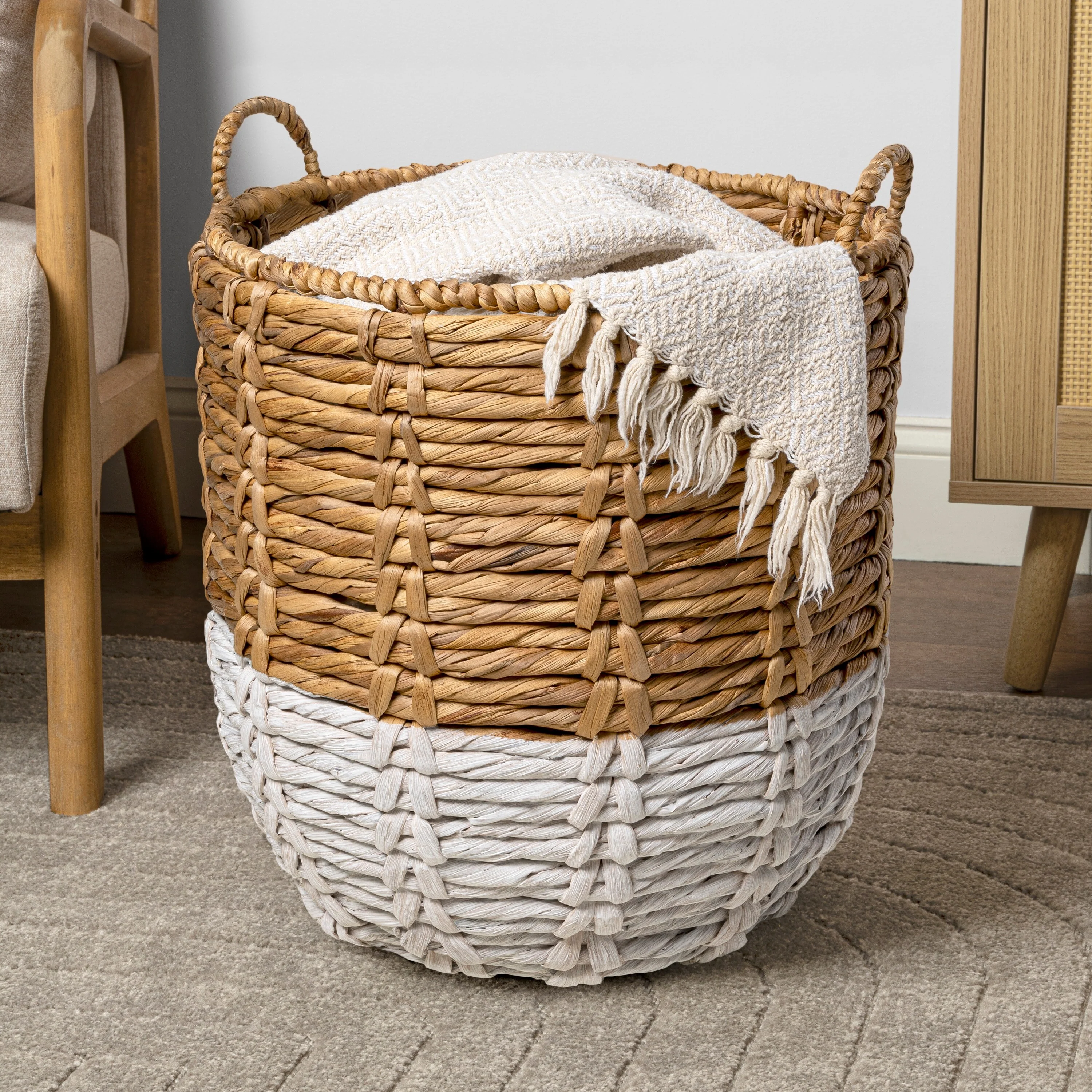 happimess Bohemian Hand-Woven Abaca Basket with Handles