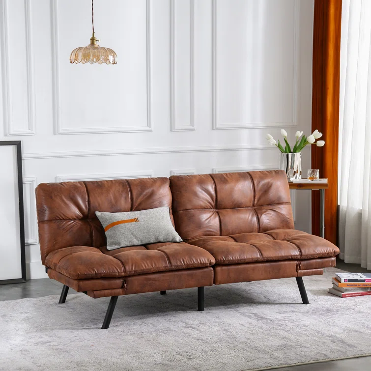 71" Convertible Faux Leather Futon Twin Size with Adjustable Arms