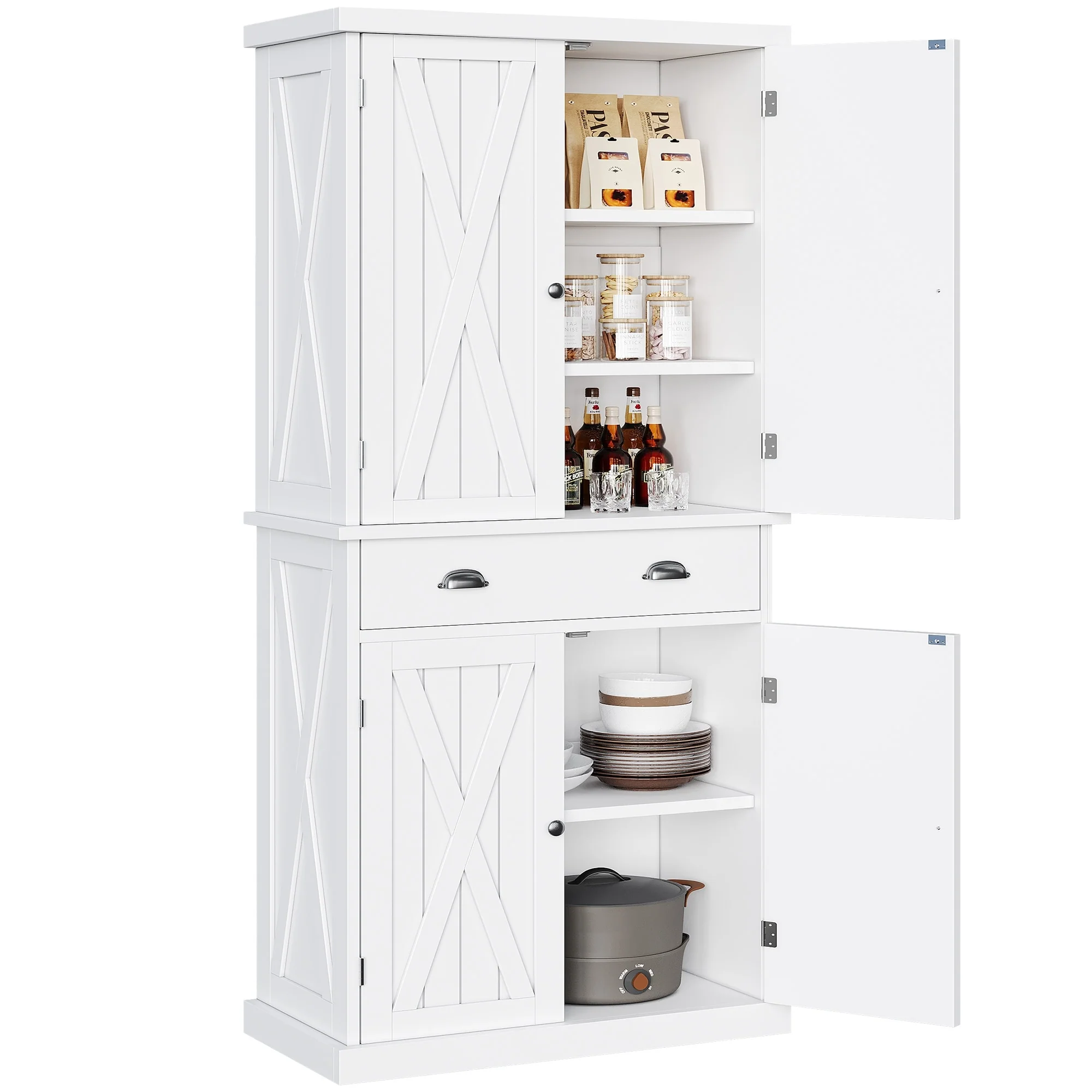 Moasis Farmhouse Traditional Freestanding Kitchen Pantry Storage Cabinet Cupboard