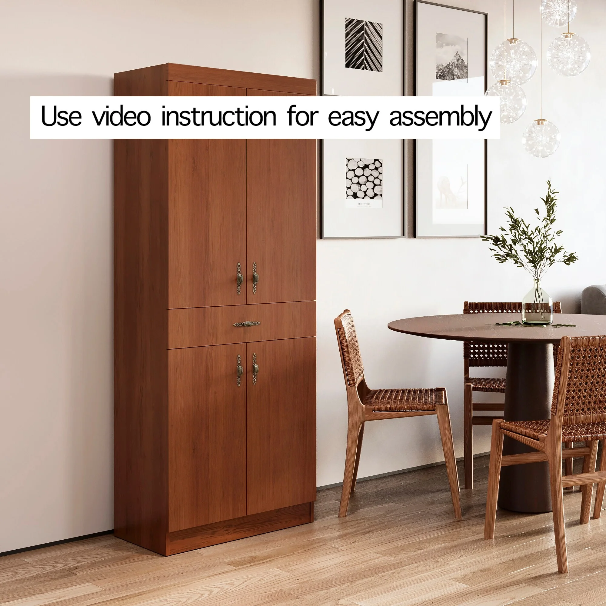Living Skog Monti Food Pantry Storage Kitchen Cabinet with Adjustable Shelves and Drawer