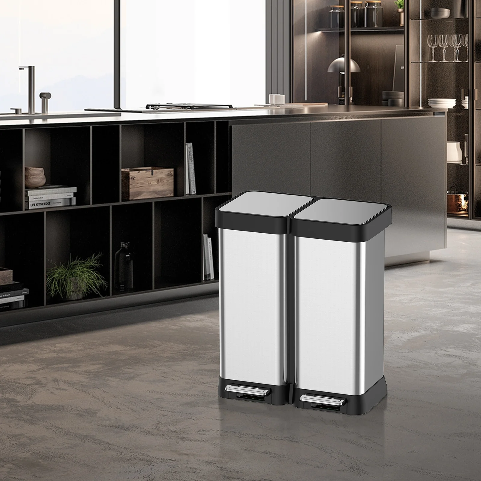 Stainless Steel Dual Trash Can, 2 Pedal