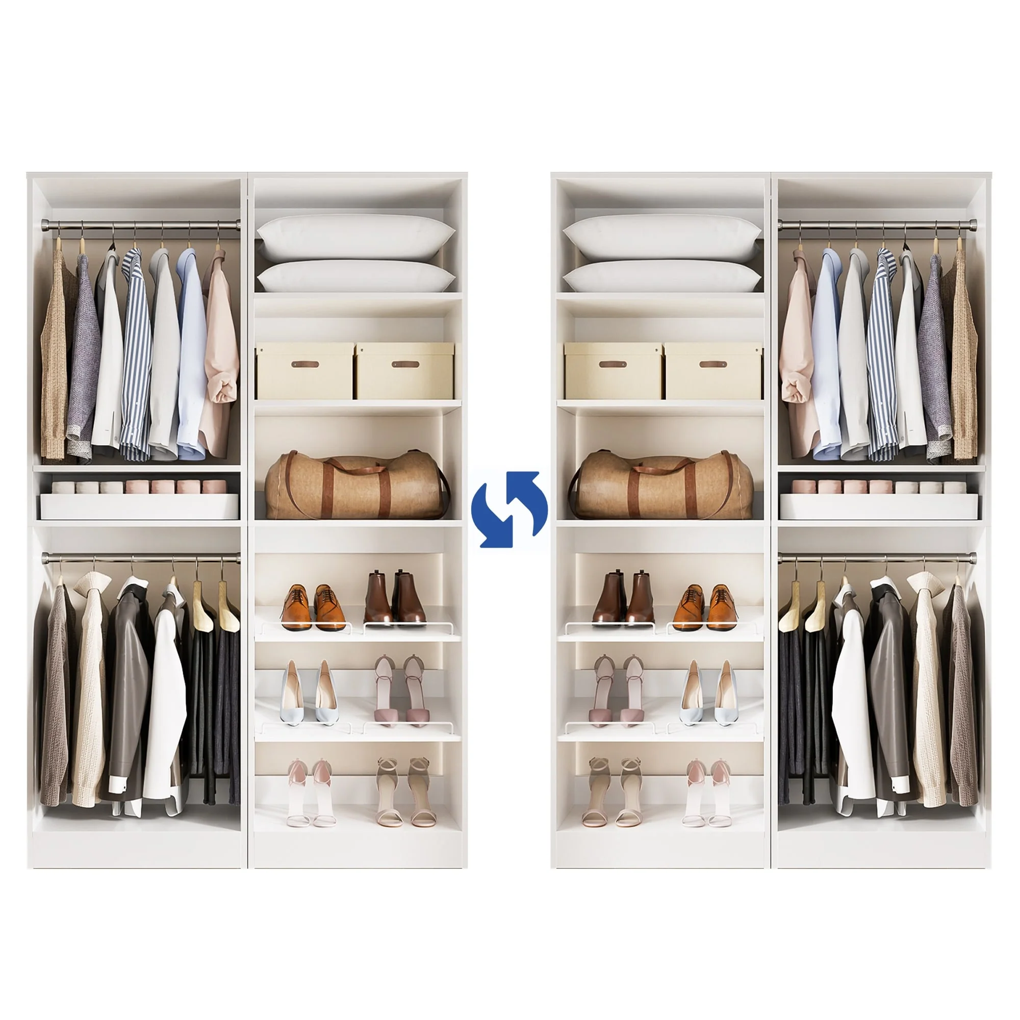 Cimly Set of 2 Freestanding Closet System with Shoe Racks and Hanging Rods for Reach-in/ Walk-in Closet