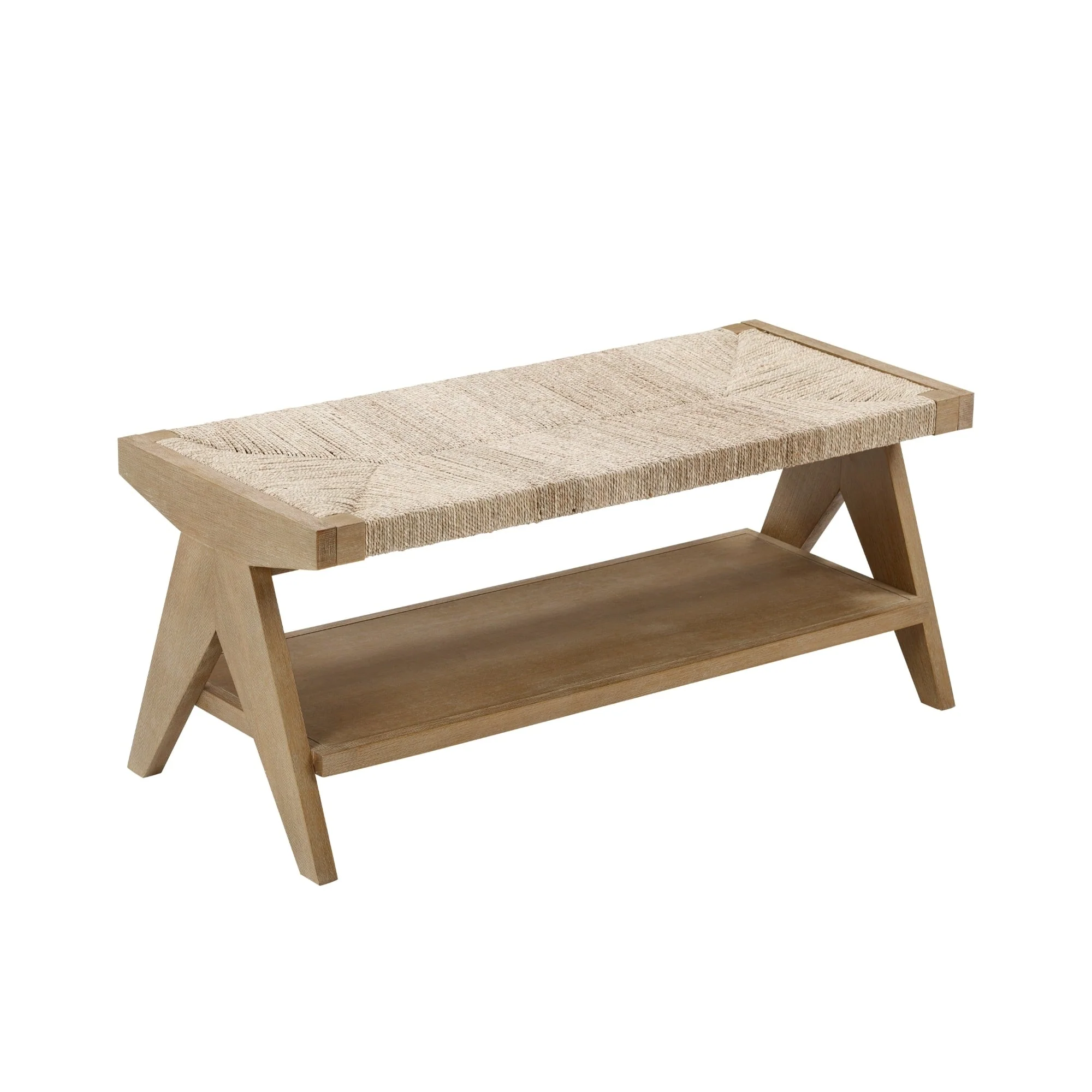Beacon Bohemian Bench Seat with Shoe Storage, Seagrass Entryway or End of Bed Bench with Solid Wood Frame