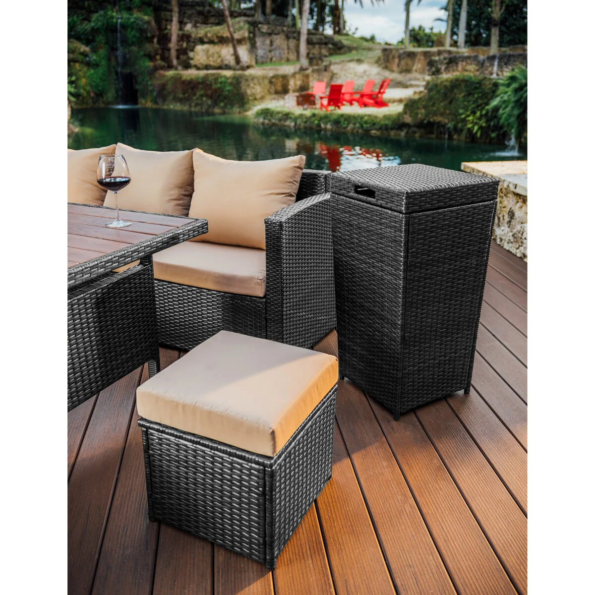 Nestl Outdoor Patio 30 Gallon Durable Wicher Trash Can with Lid