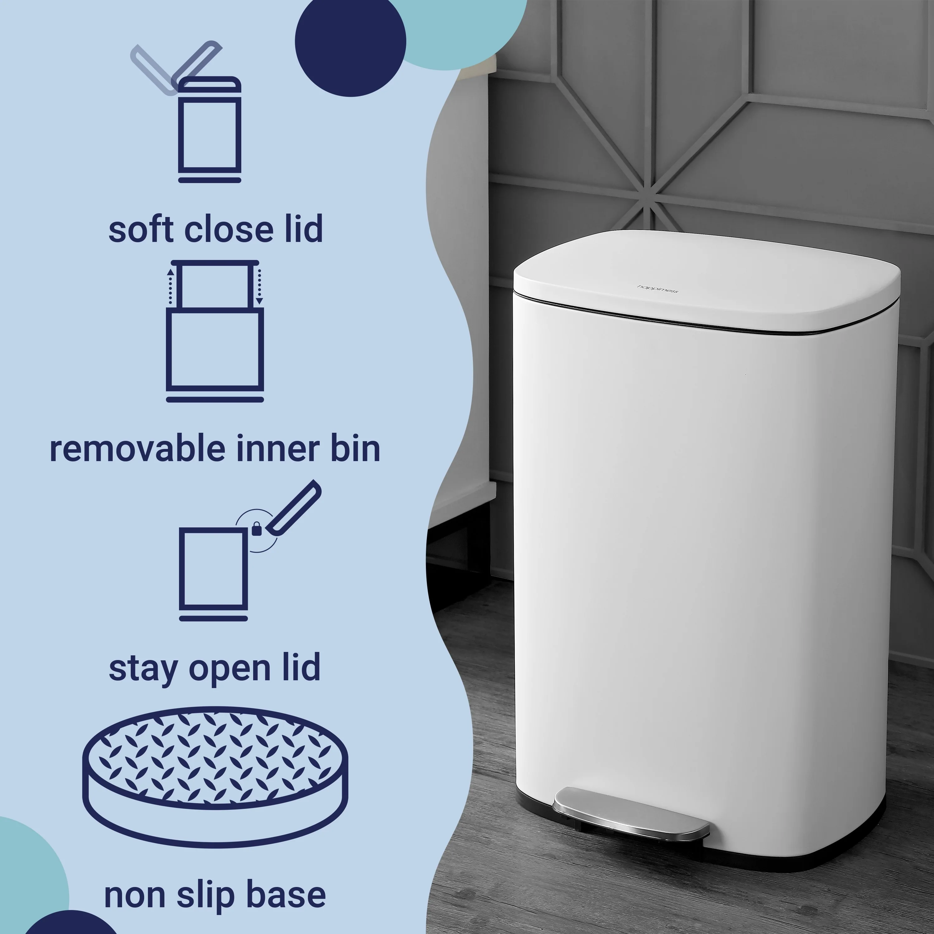 happimess 13-Gallon Trash Can with Soft-Close Lid and FREE Mini Trash Can