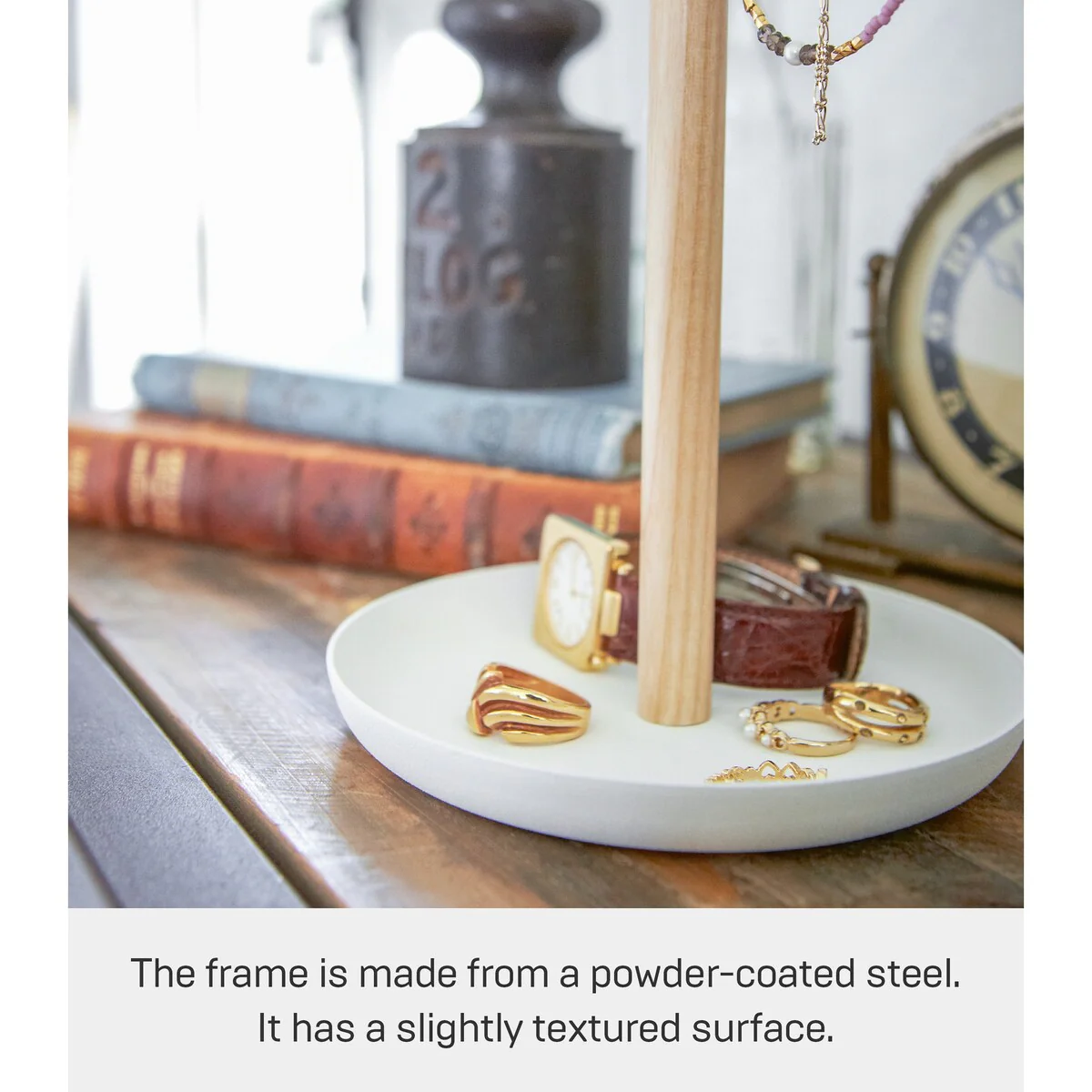 Yamazaki Home Jewelry and Accessory Stand, Steel and Wood - L 5.12 x W 5.12 x H 13.98 inches