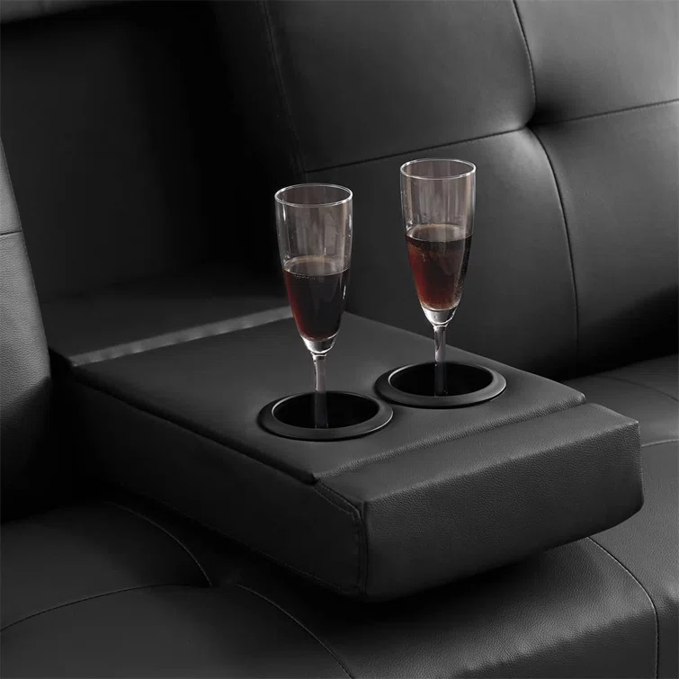 Janni 66'' Wide Faux Leather Cushion Back Convertible Sofa with Cup Holder