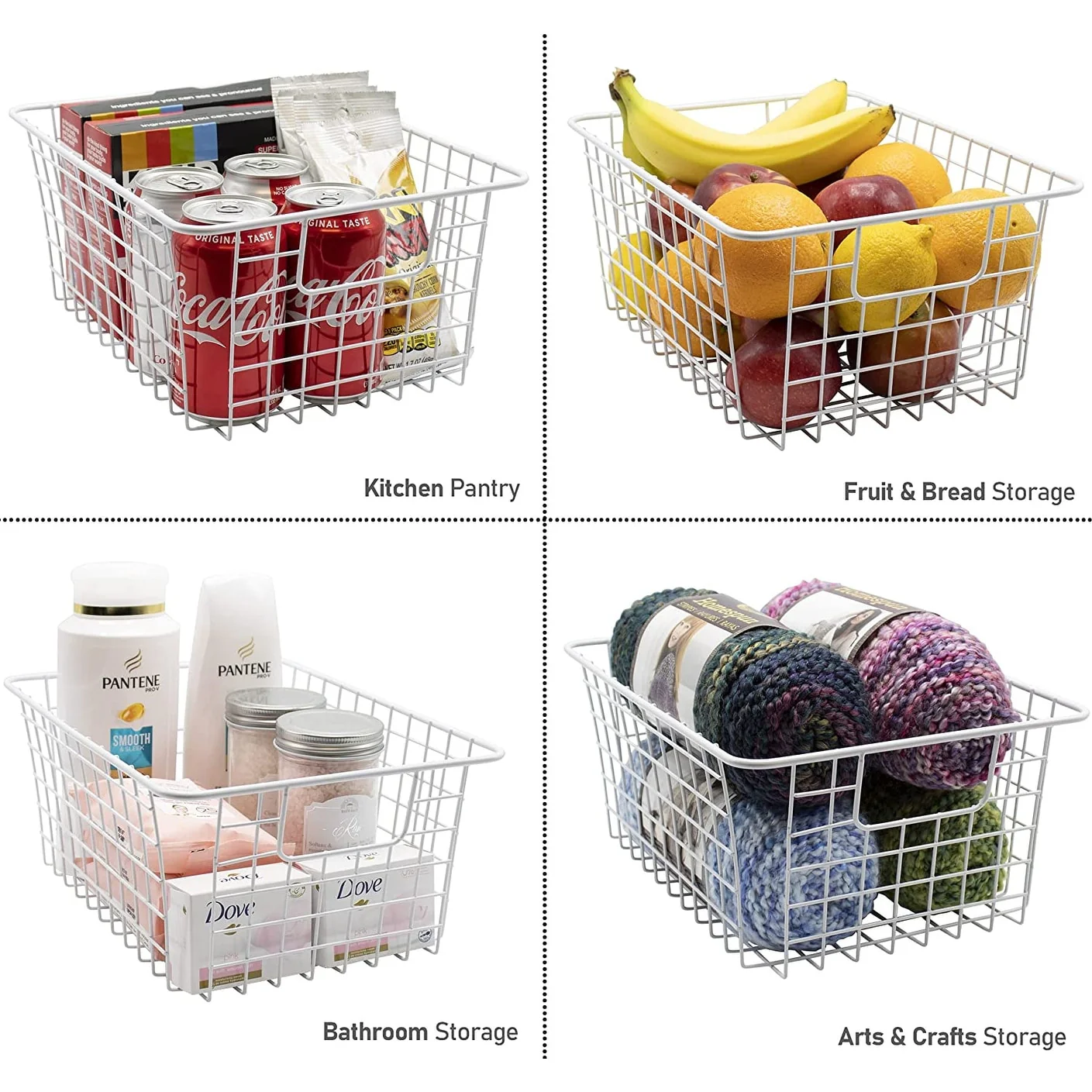 Stackable Baskets Storage Bin Metal Wire Organizers Iron (2-Pack) - 2-Pack