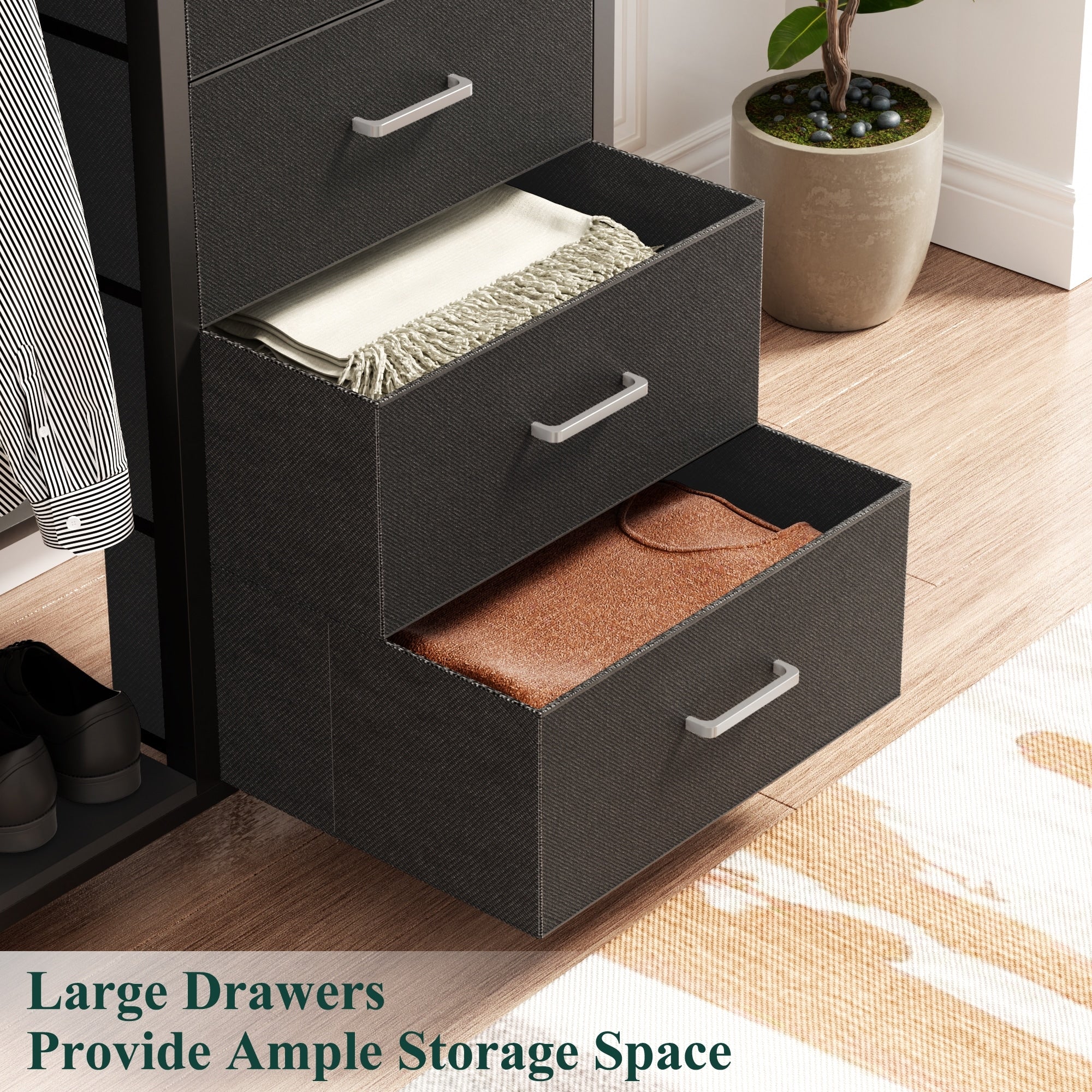 Kid's Closet Organizer with Fabric Drawers and Mirror, Rolling Dresser and Chest with Charge Station
