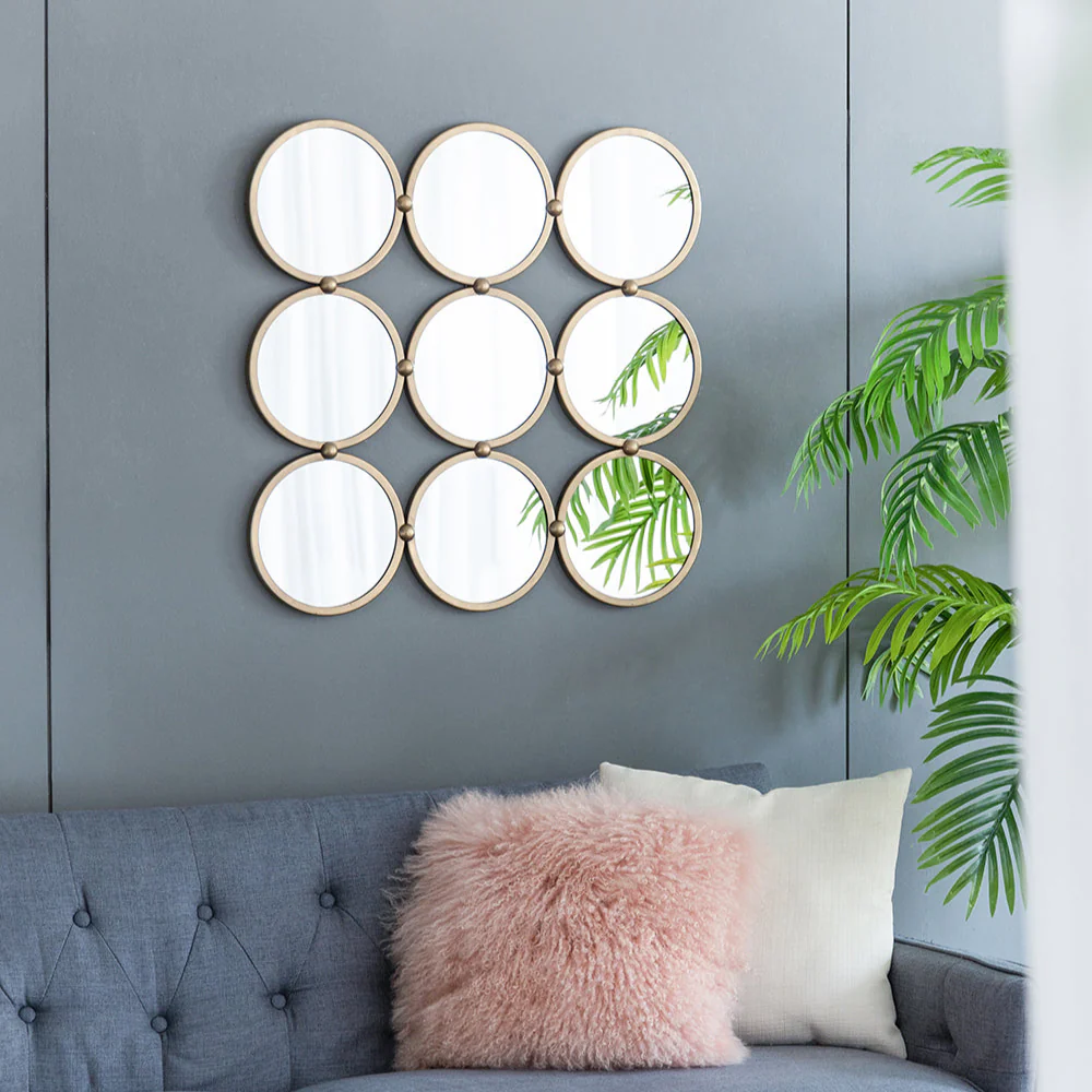9 Ring Wall Mirror with Metal Frame