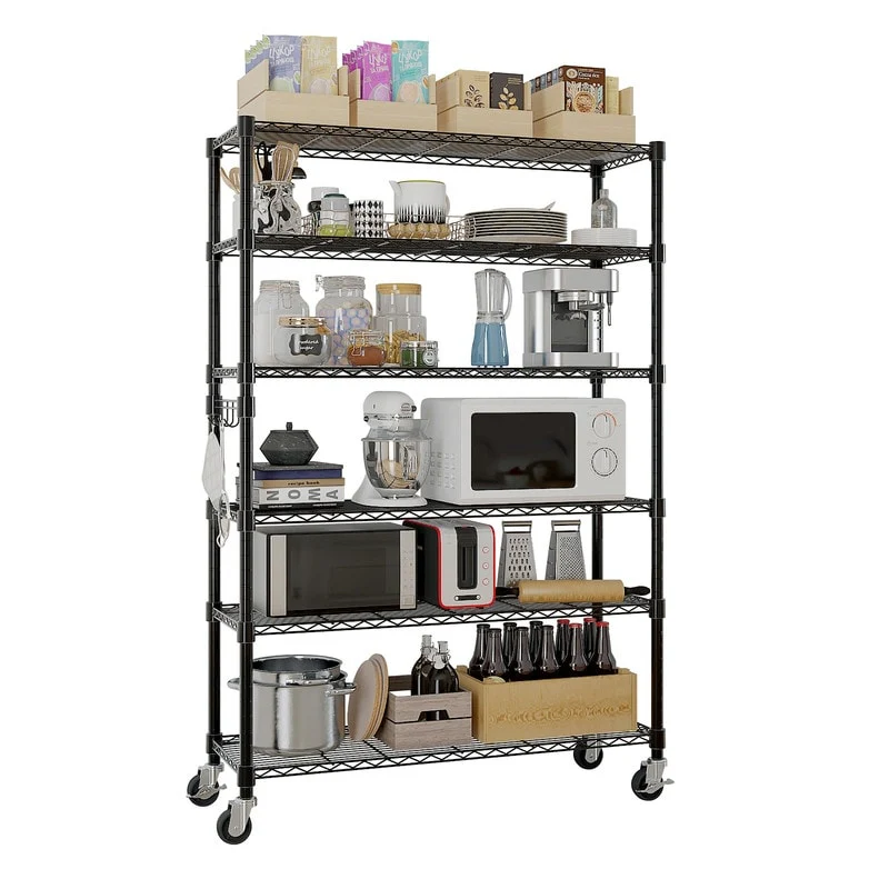6-Tier NSF-Certified Steel Wire Shelving Rck with Wheels