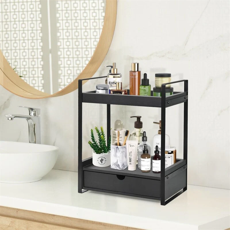 2-Tier Bathroom Organizer Countertop with Drawer - 6.9