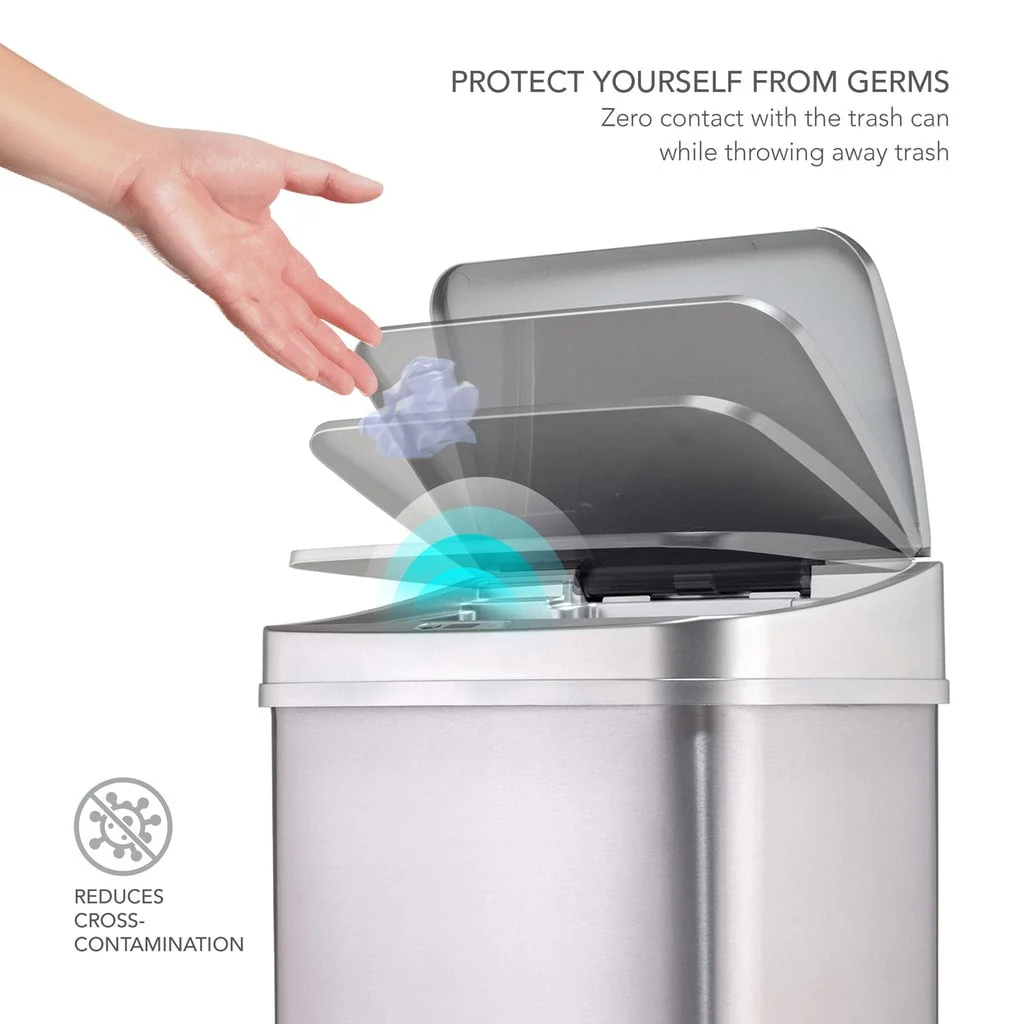 NINESTARS Rectangular Motion Sensor Trash Can 13.2 Gallon Silver DZT-50-28SL
