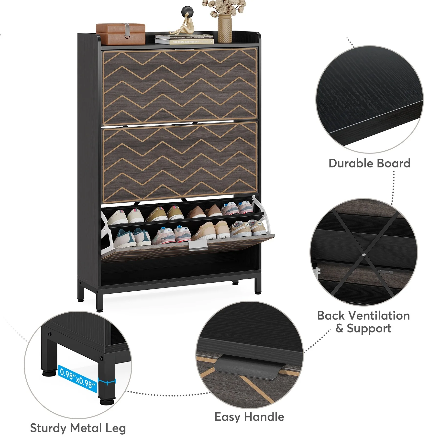 Slim Shoe Cabinet, Freestanding 24 Pair Shoe Rack Organizer