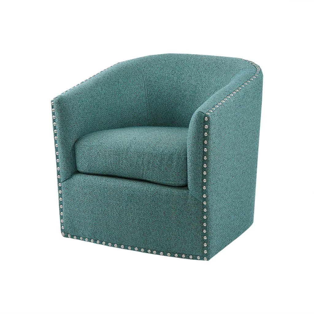 Fantasyy Upholstered Swivel Chair with Nailhead Trim and Curved Design