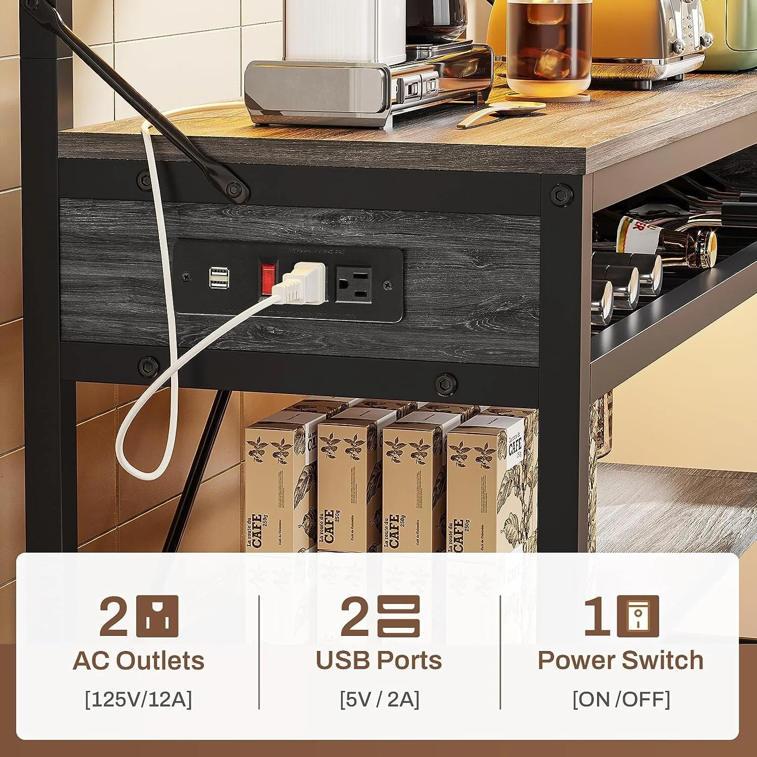 Bakers Rack with Power Outlet 6-Tier Coffee Bar Microwave Stand