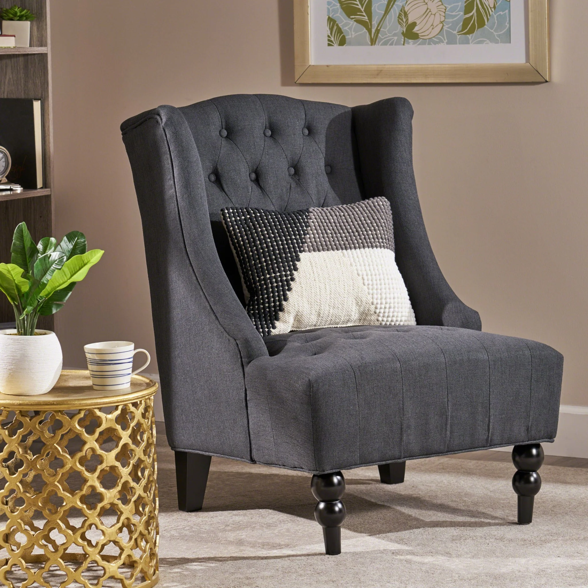 Dawned Upholstered Accent Chair with Button Tufting and Wing Back