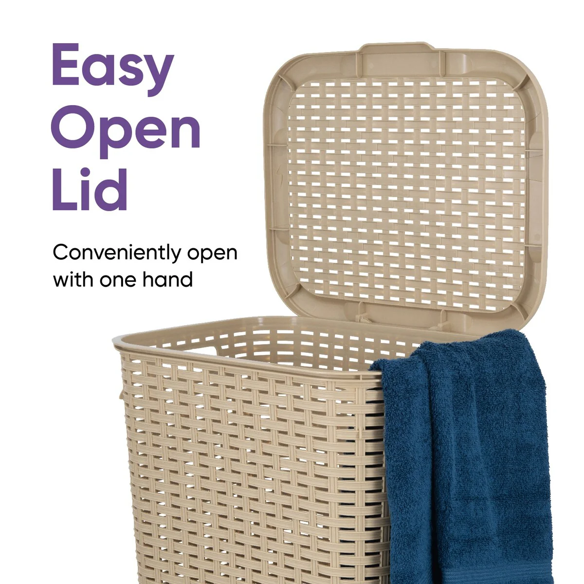 Superio Plastic Wicker Laundry Hamper with Lid Large Capacity - Capacity: 60l