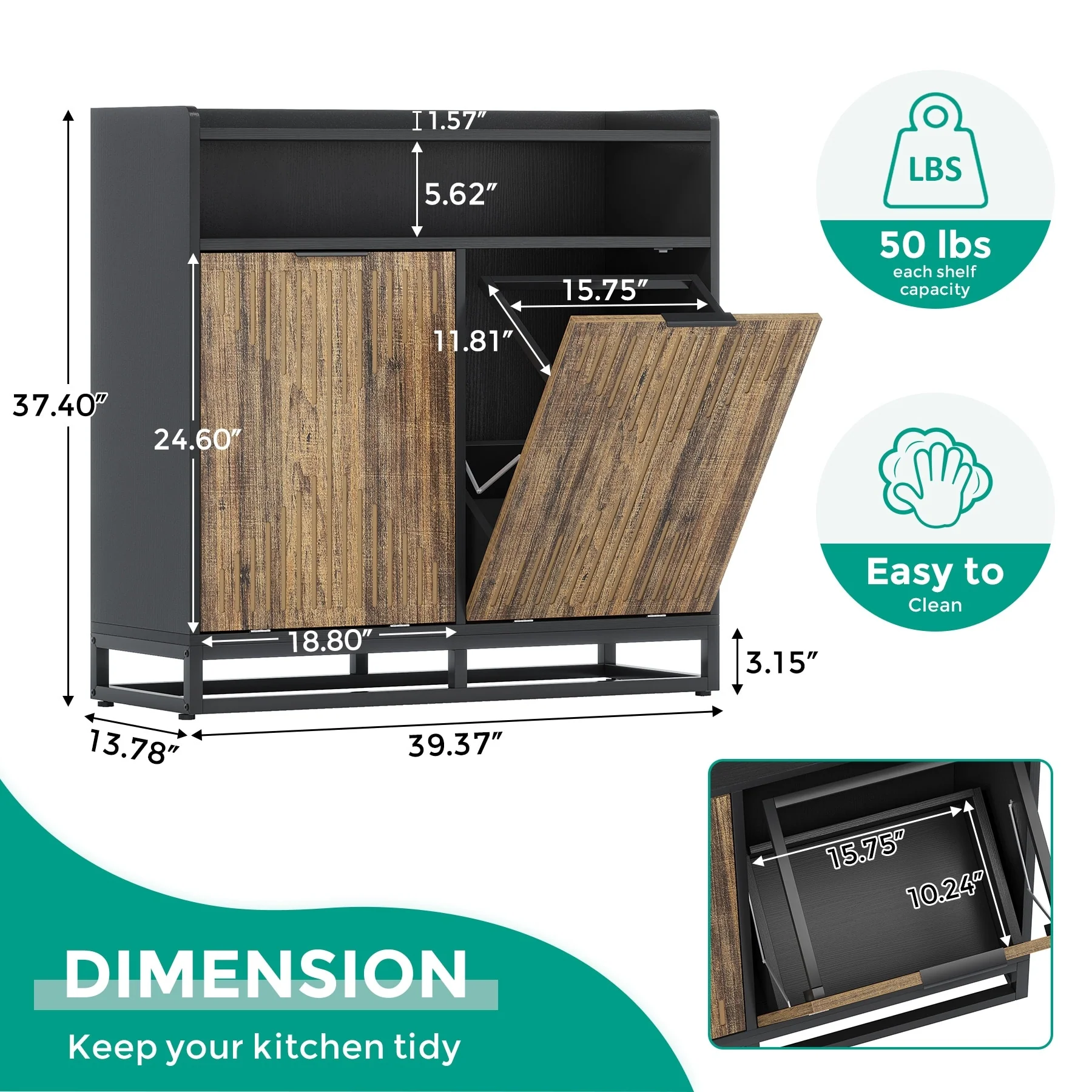 Double Tilt Out Trash Can Cabinet for Kitchen, 10 Gallon Recycling Cabinet