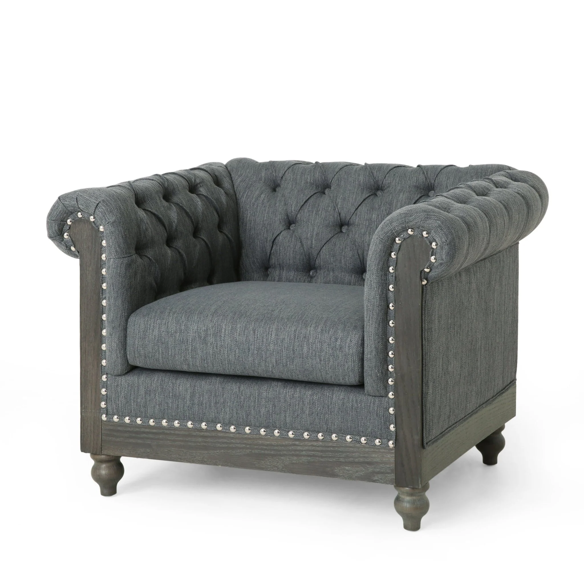 Luminex Tufted Upholstered Club Chair with Nailhead Accents and Scrolled Tuxedo Arms