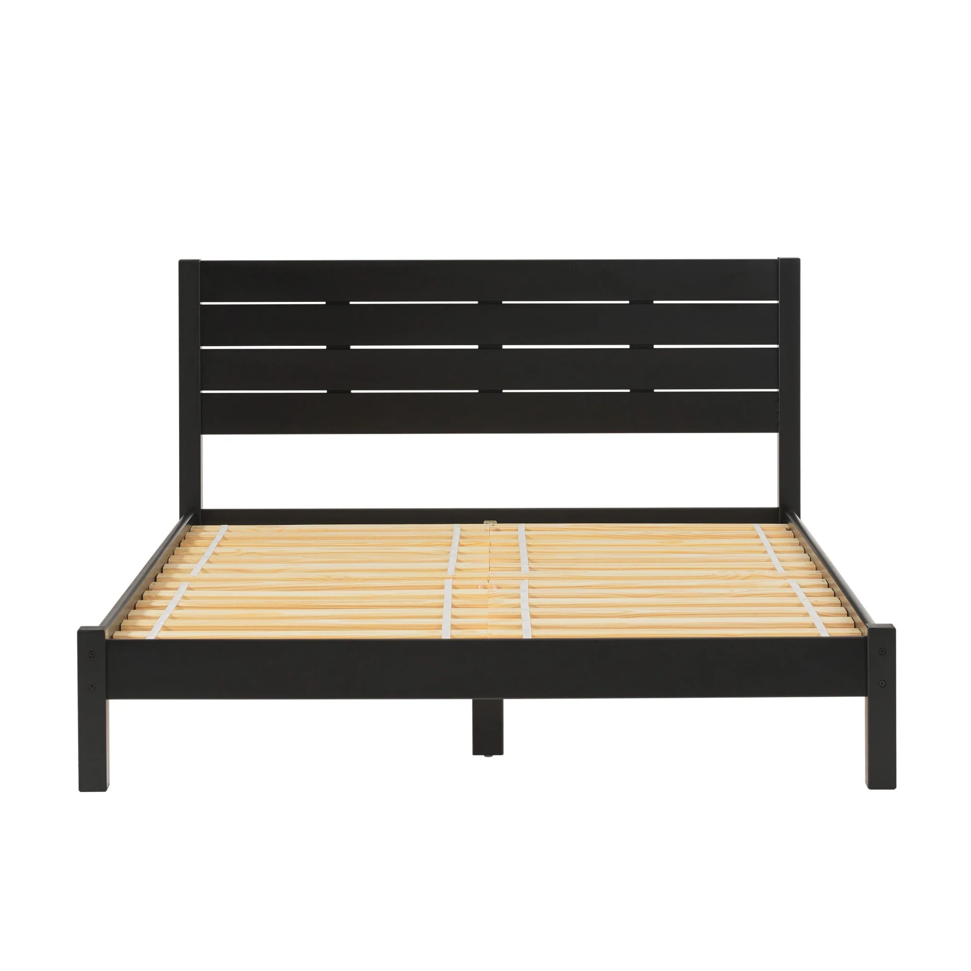 Solid Wood Queen Bed with Slatted Headboard