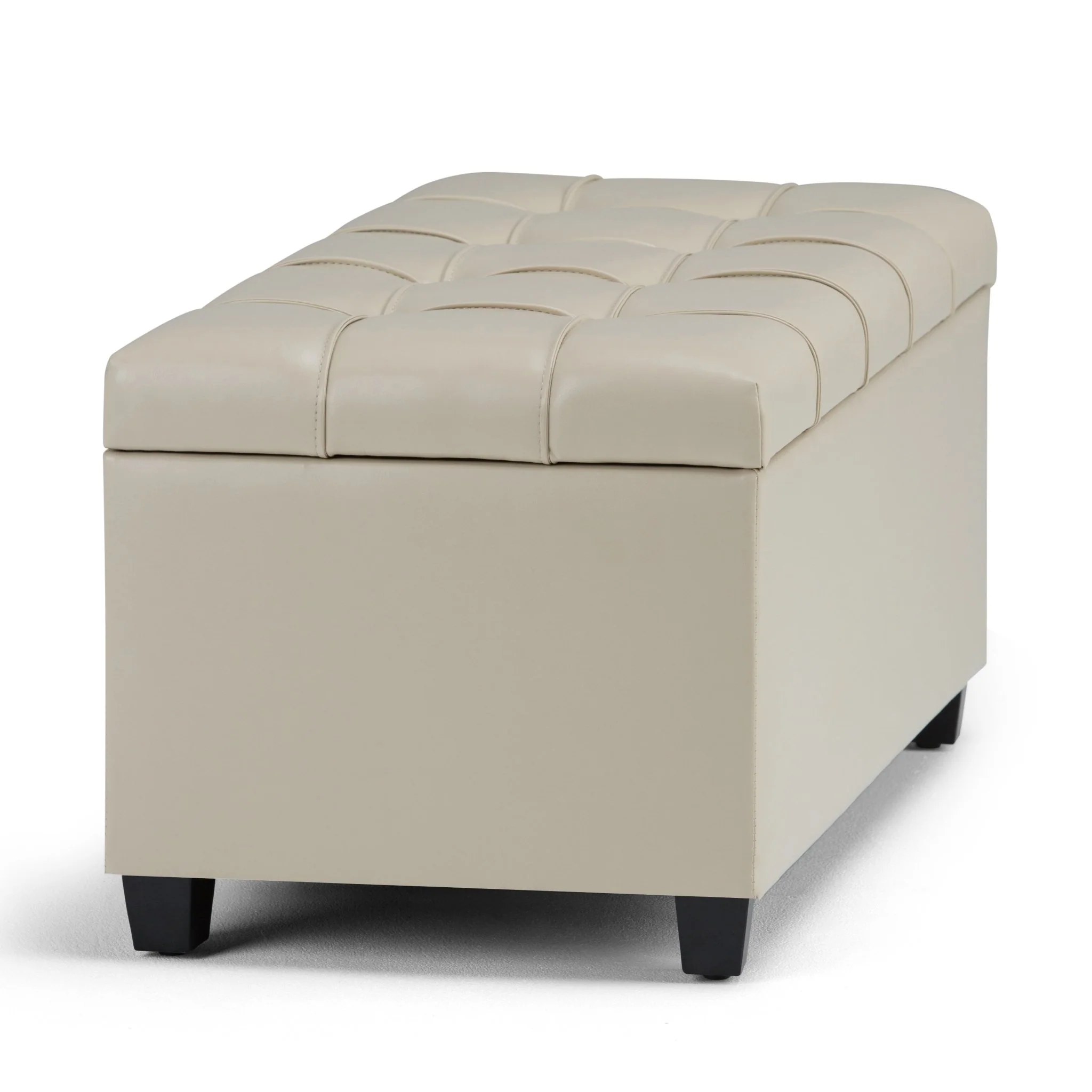 Tufted Vegan Faux Leather Storage Ottoman Bench