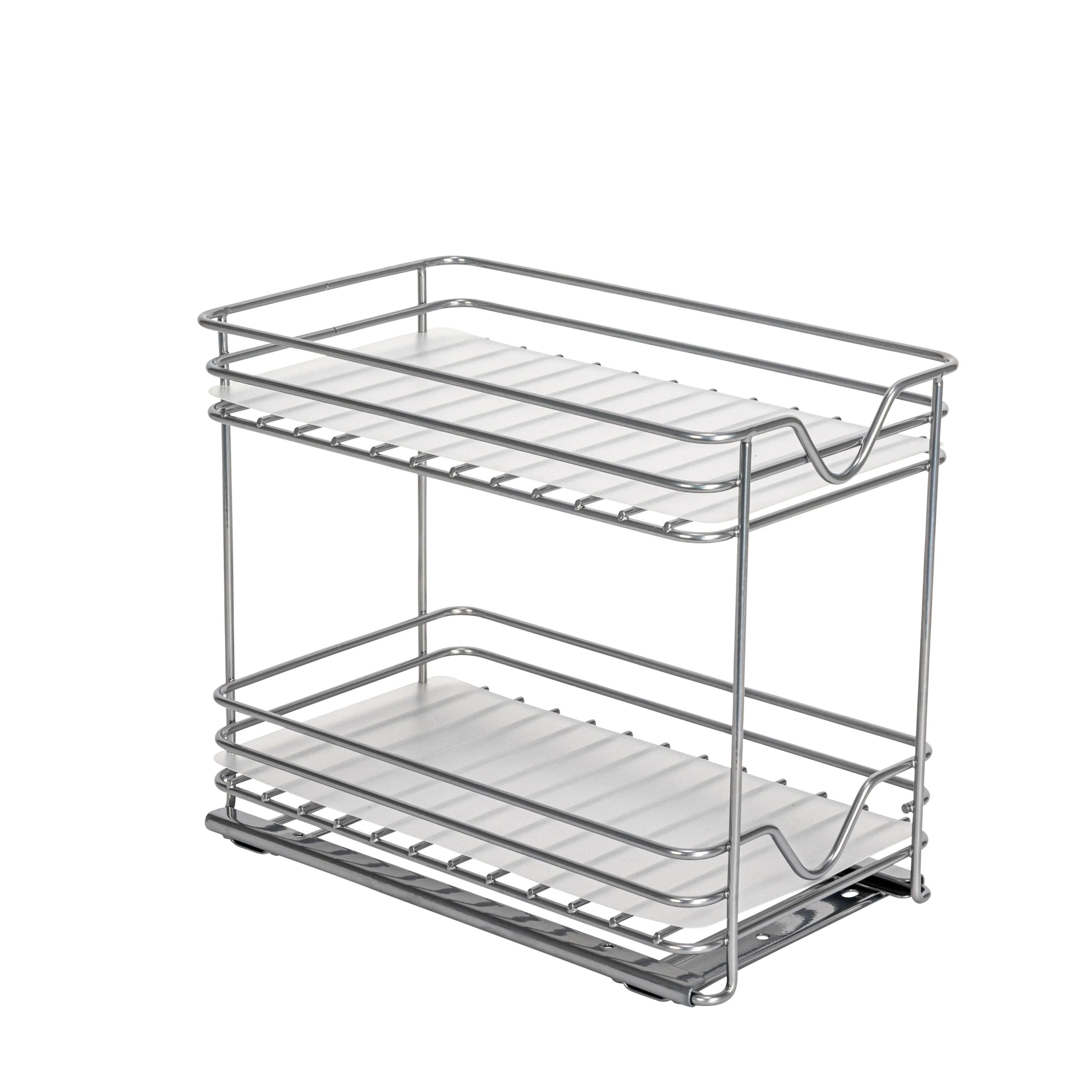 Household Essentials 2-Tier Brushed Nickel Spice Rack Organizer, Sliding Pantry Organizer